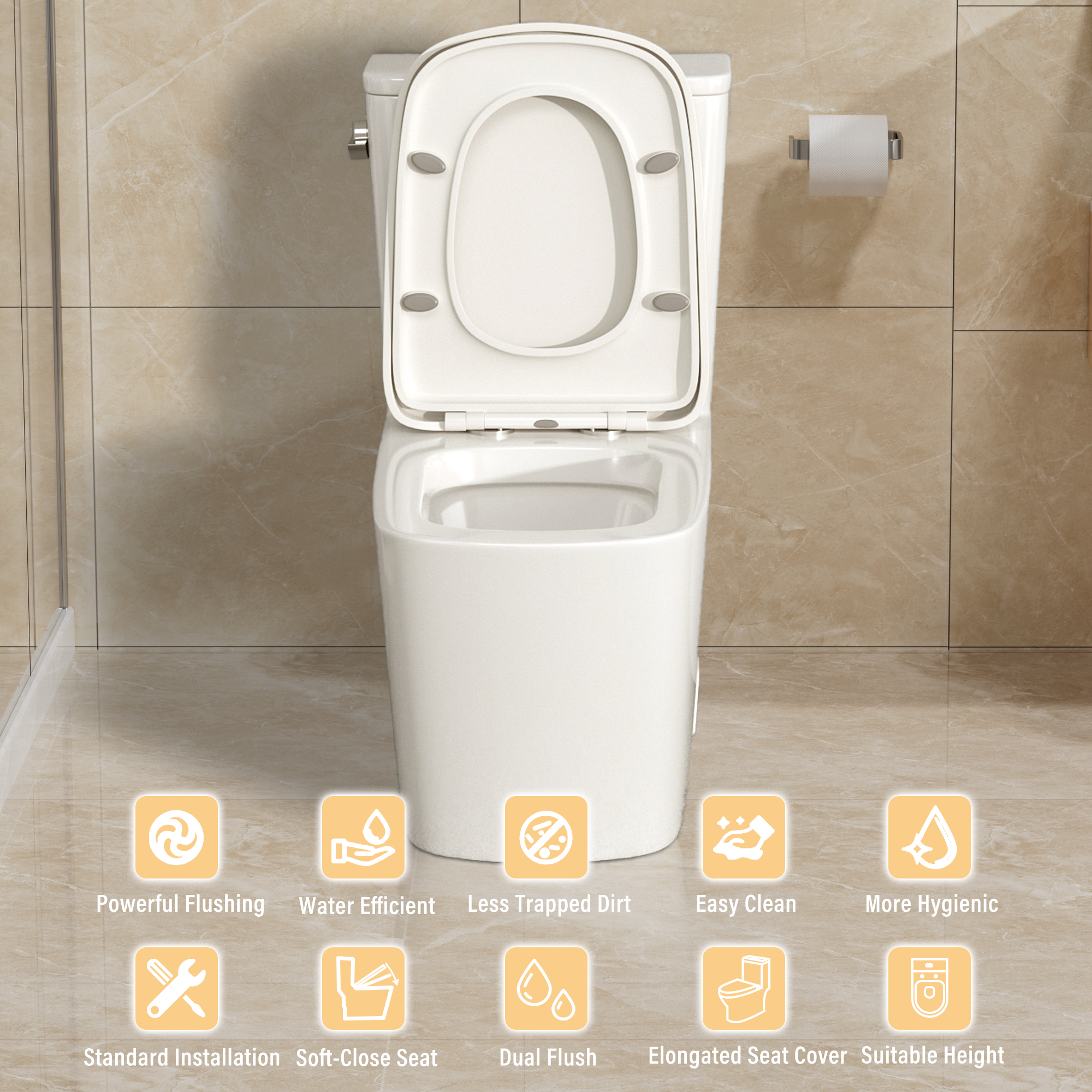 Ceramic Floor-Mounted One-Piece Toilet with 1.28 GPF Single Flush