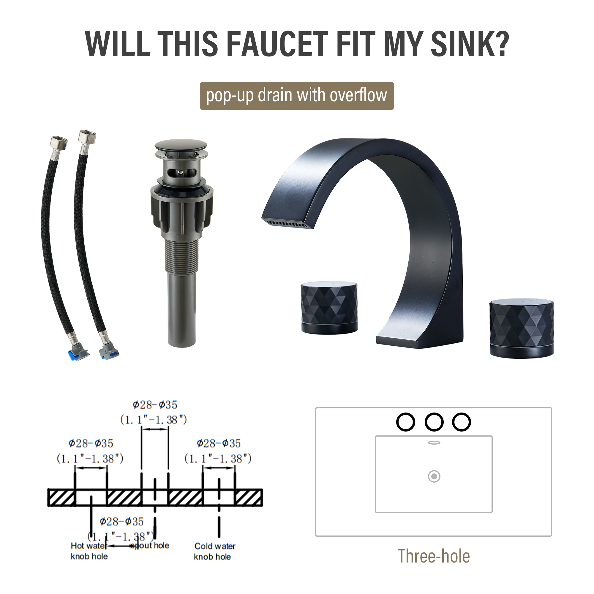 Modern Design 2-Handle Centerset Bathroom Faucet with Pop-up Drain