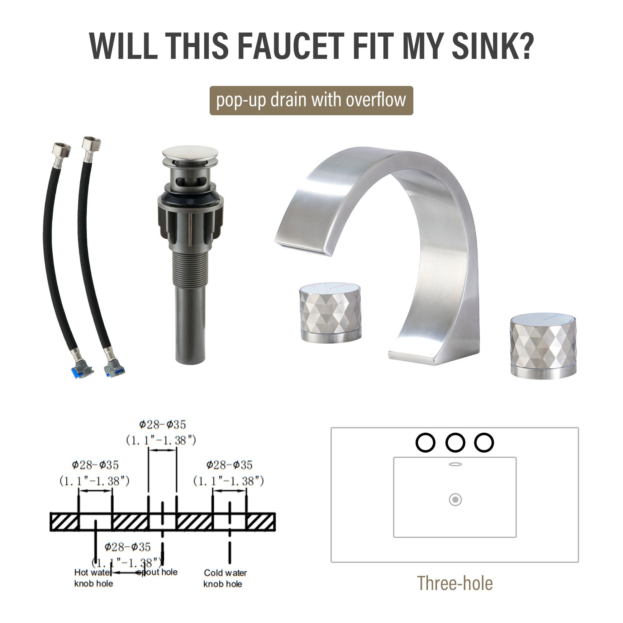 Modern Design 2-Handle Centerset Bathroom Faucet with Pop-up Drain