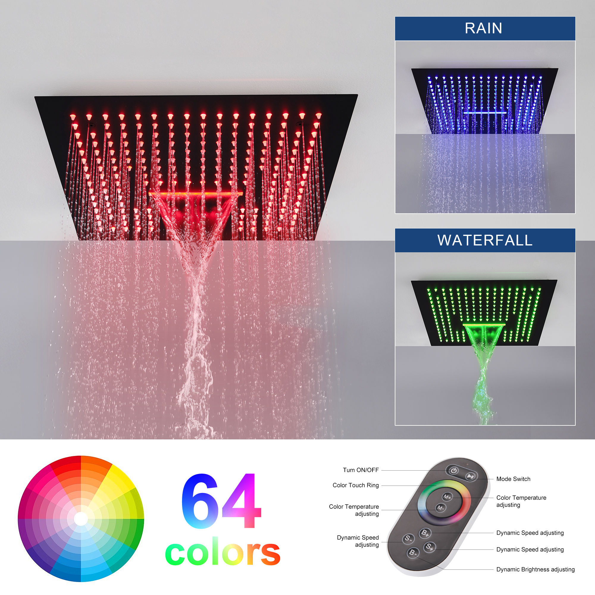 16" Ceiling-Mount 4-Way Shower System with LED Display and Music Player