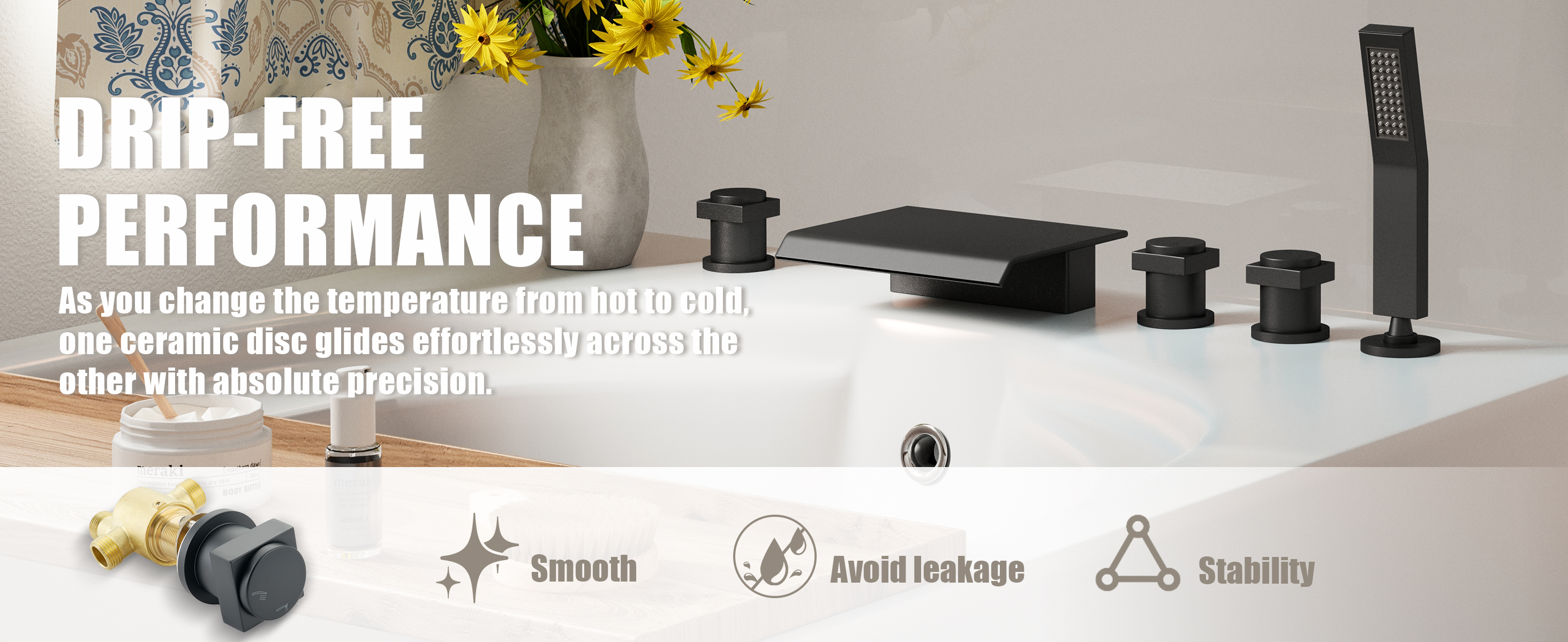 Deck-Mount Waterfall Bathtub Faucet