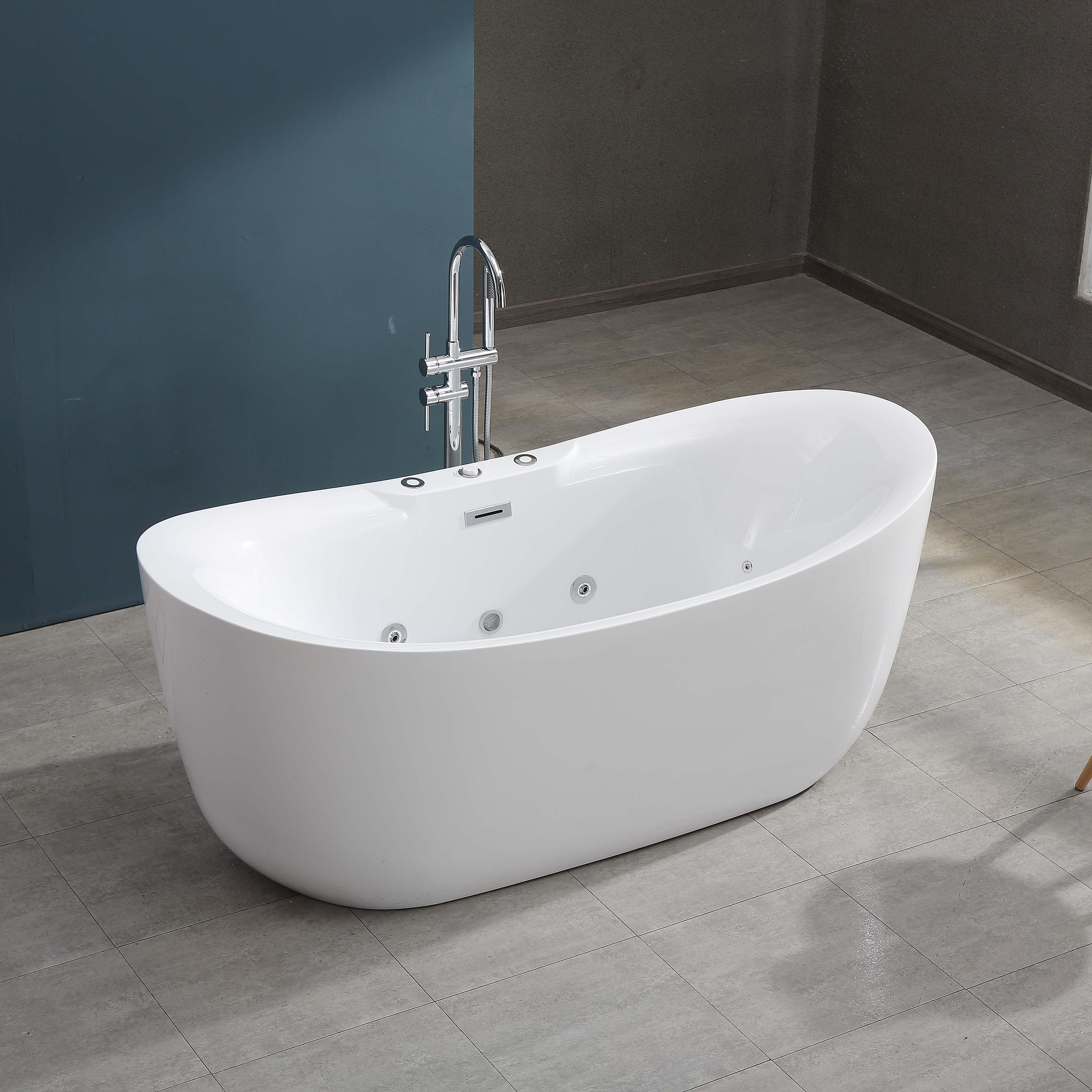 71" Freestanding Oval Whirlpool Massage Bathtub with Water Jests & Chromotherapy Lights