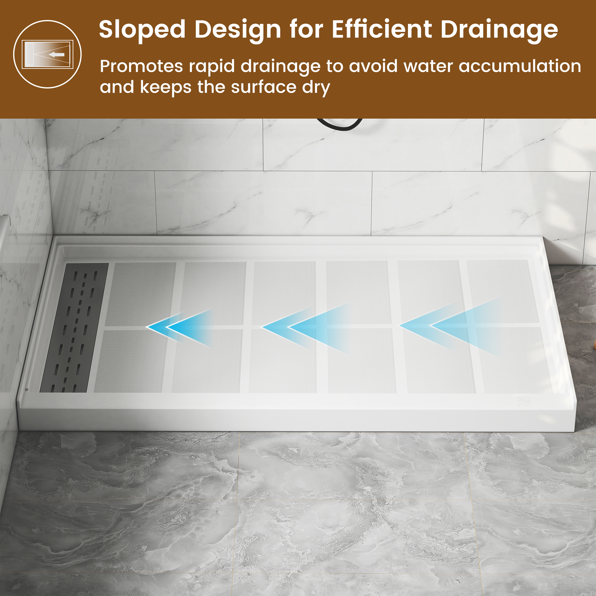 60"x36" White SMC Rectangle Single Threshold Shower Pan Base