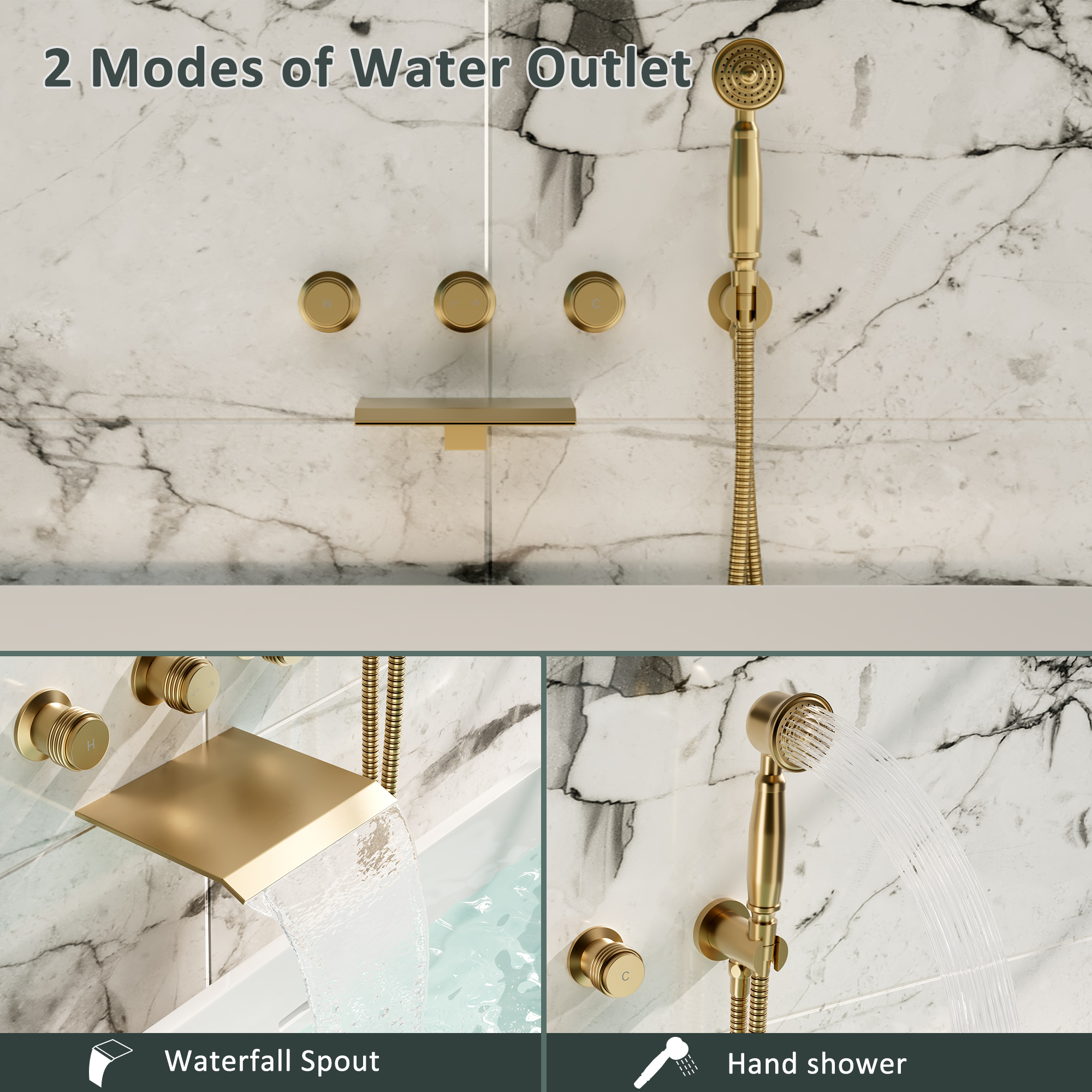 Wall-Mounted Waterfall Bathtub Faucet with Handheld Shower