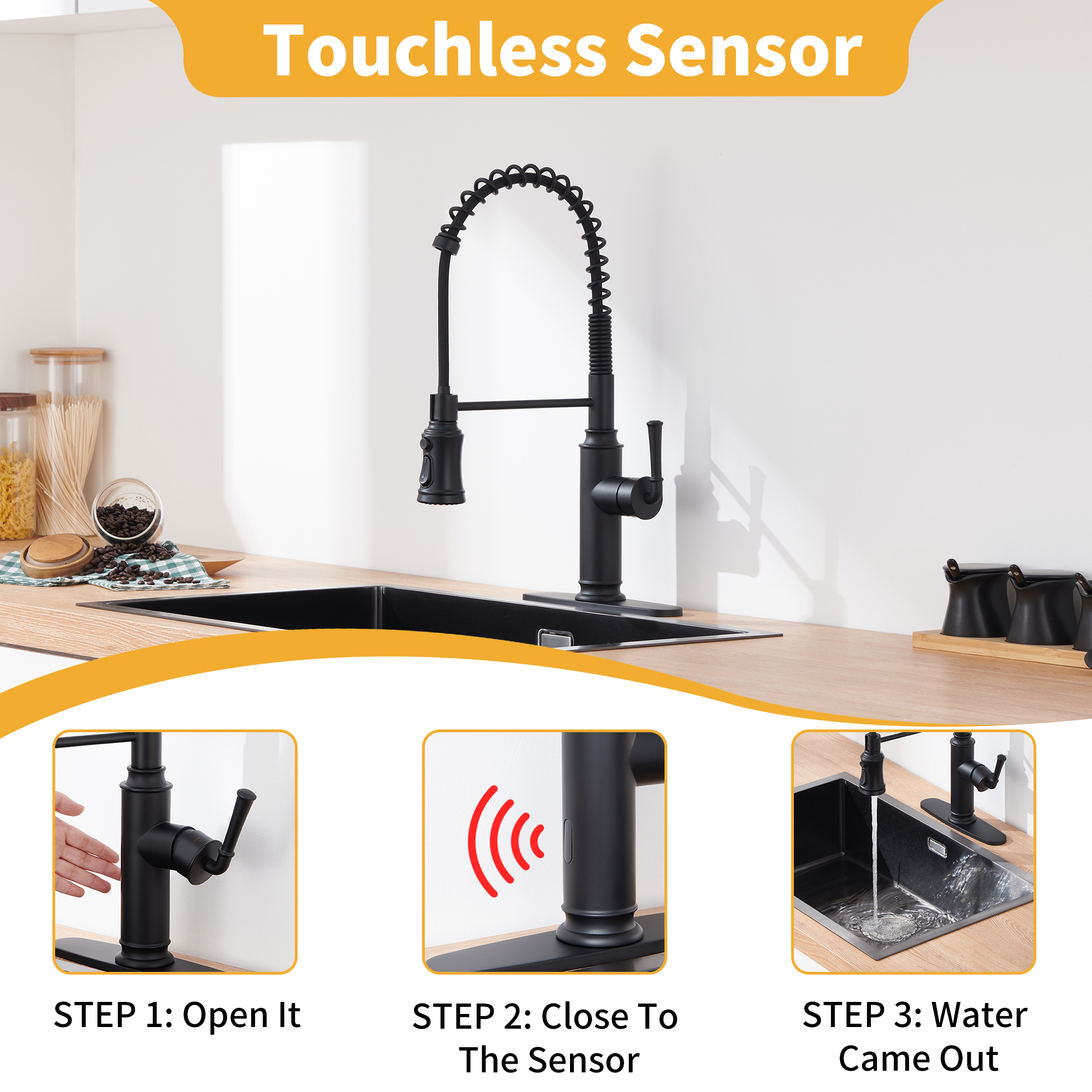 Kitchen Faucet with Pull Down Sprayer, Farmhouse RV Small Vanity Faucet with 360° Rotation Spout and Deck Plate