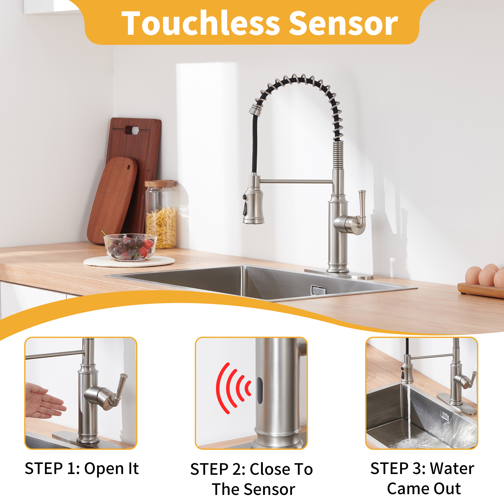 Kitchen Faucet with Pull Down Sprayer, Farmhouse RV Small Vanity Faucet with 360° Rotation Spout and Deck Plate