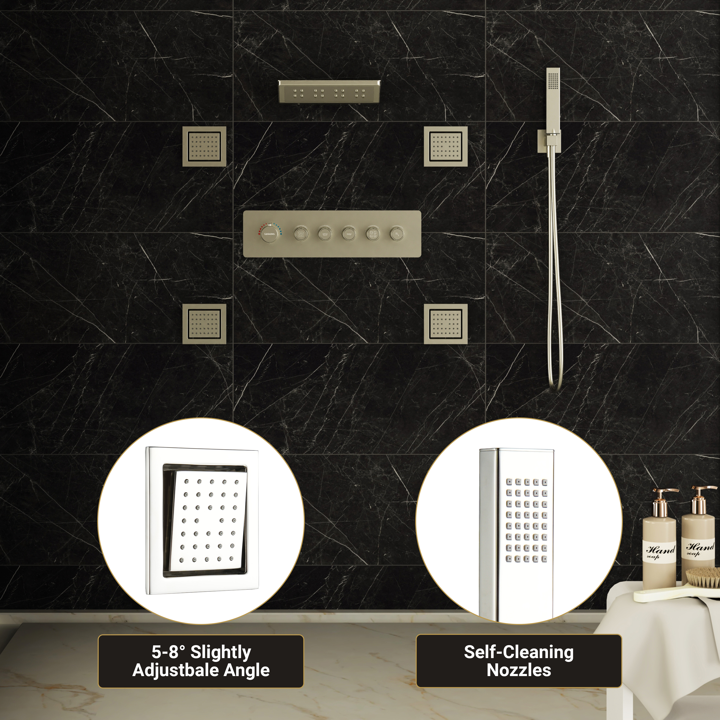 23.6" x 15.7" Ceiling-Mounted 5-Function Thermostatic Shower System with Neck/Back Massage Spout