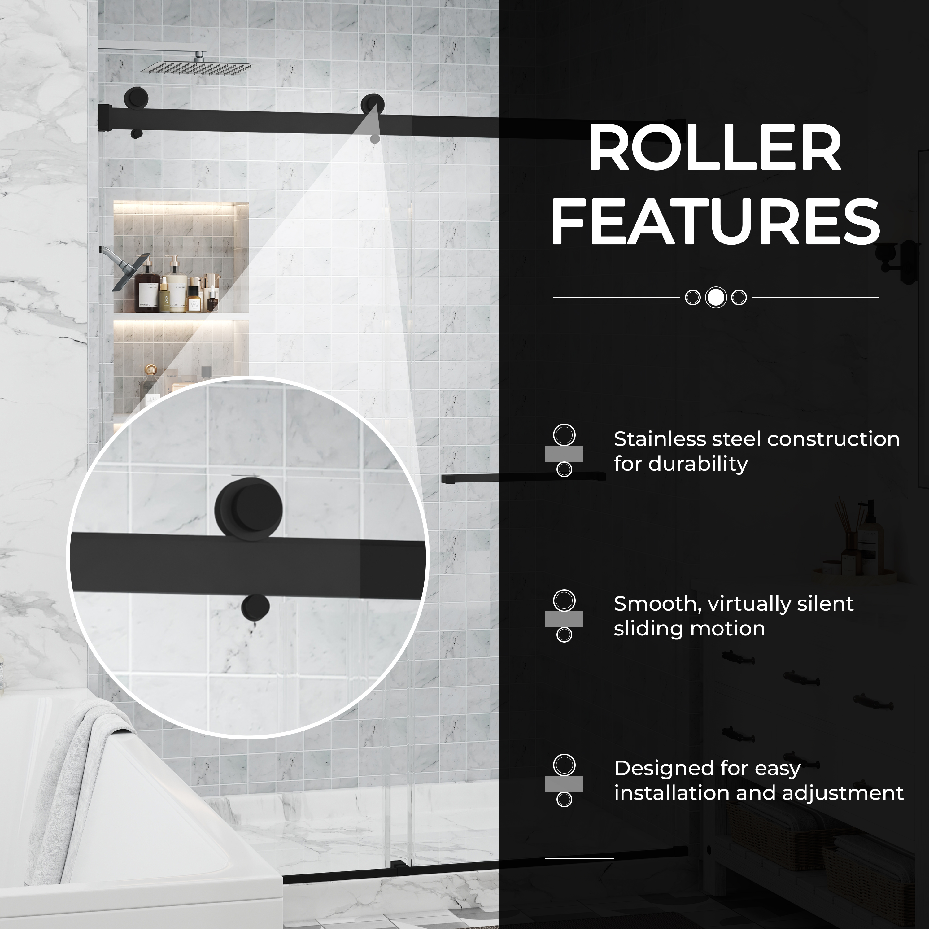 48"x76" Adjustable Frameless Double Sliding Shower Door with Towel Bars