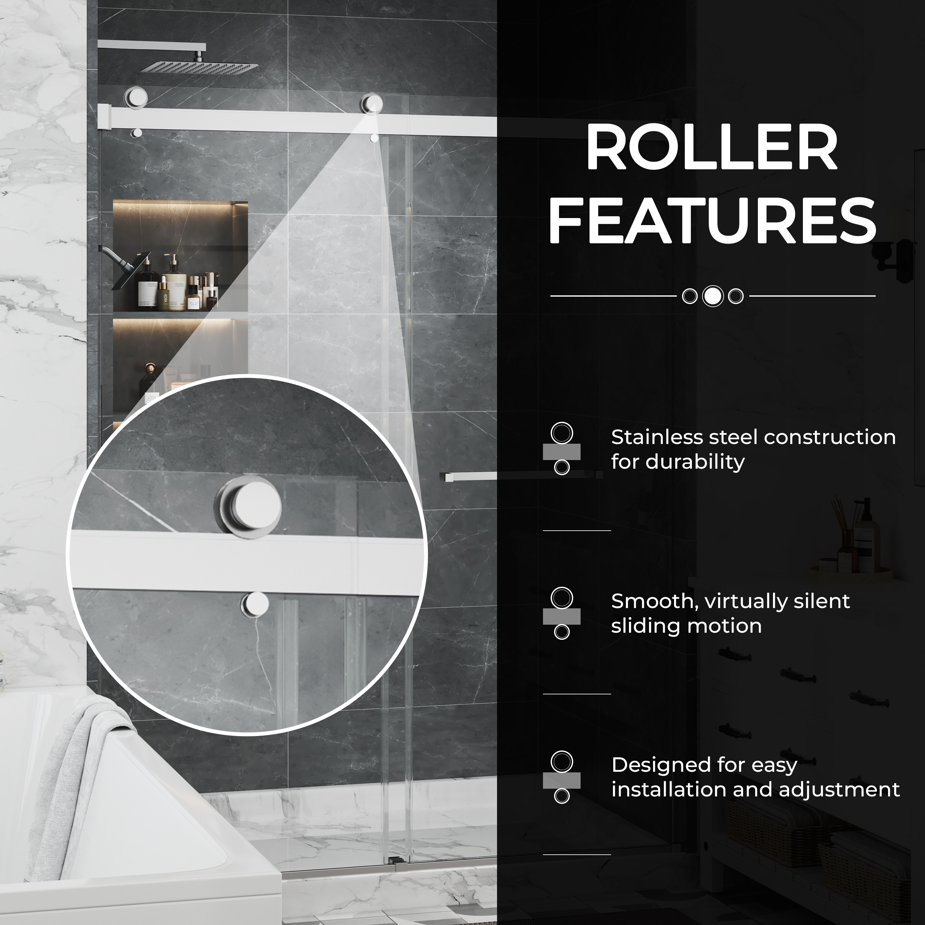 48"x76" Adjustable Frameless Double Sliding Shower Door with Towel Bars