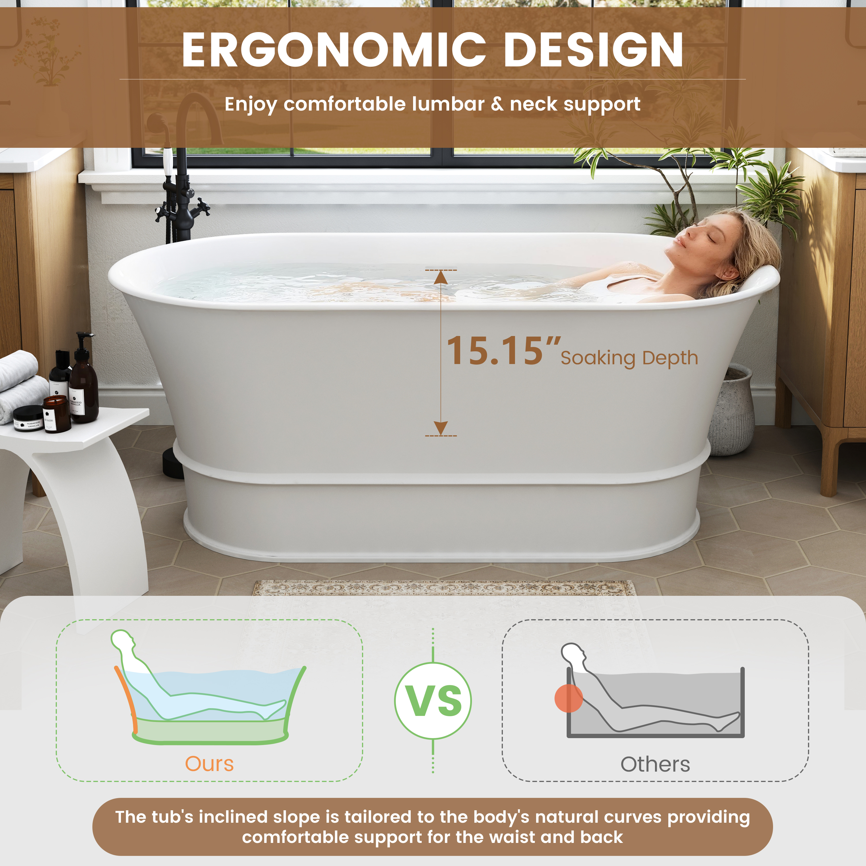 59" Matte White Solid Surface Freestanding Bathtub Oval Classic Soaking Tub