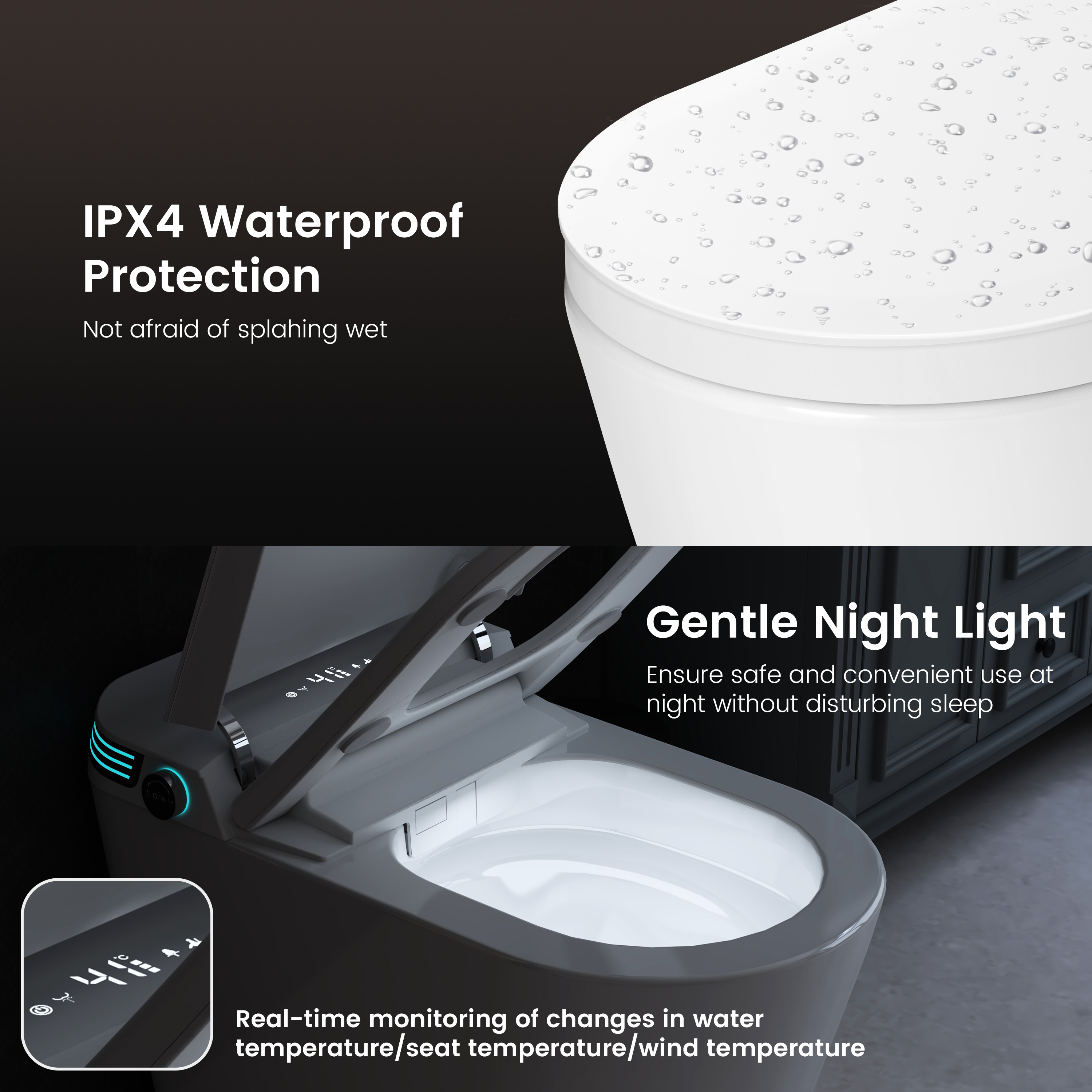 Modern Antibacterial Ceramic Smart Toilet with Side Ambient Lighting