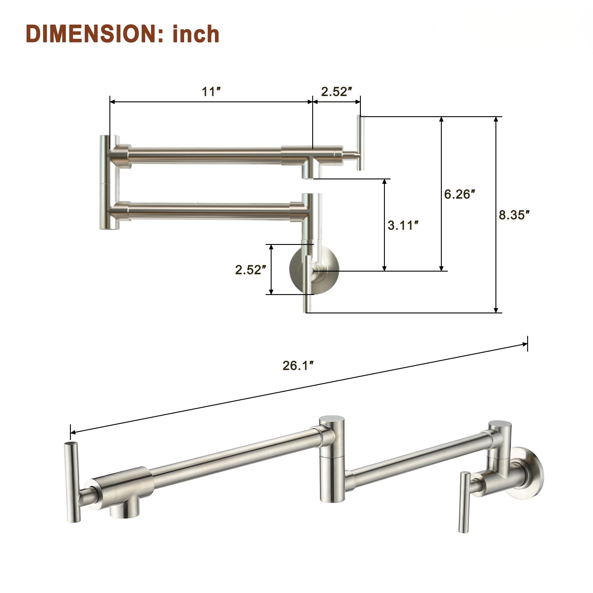 Wall Mount Pot Filler Kitchen Faucet with 360° Rotating Arm & Fast-Flow Aerator