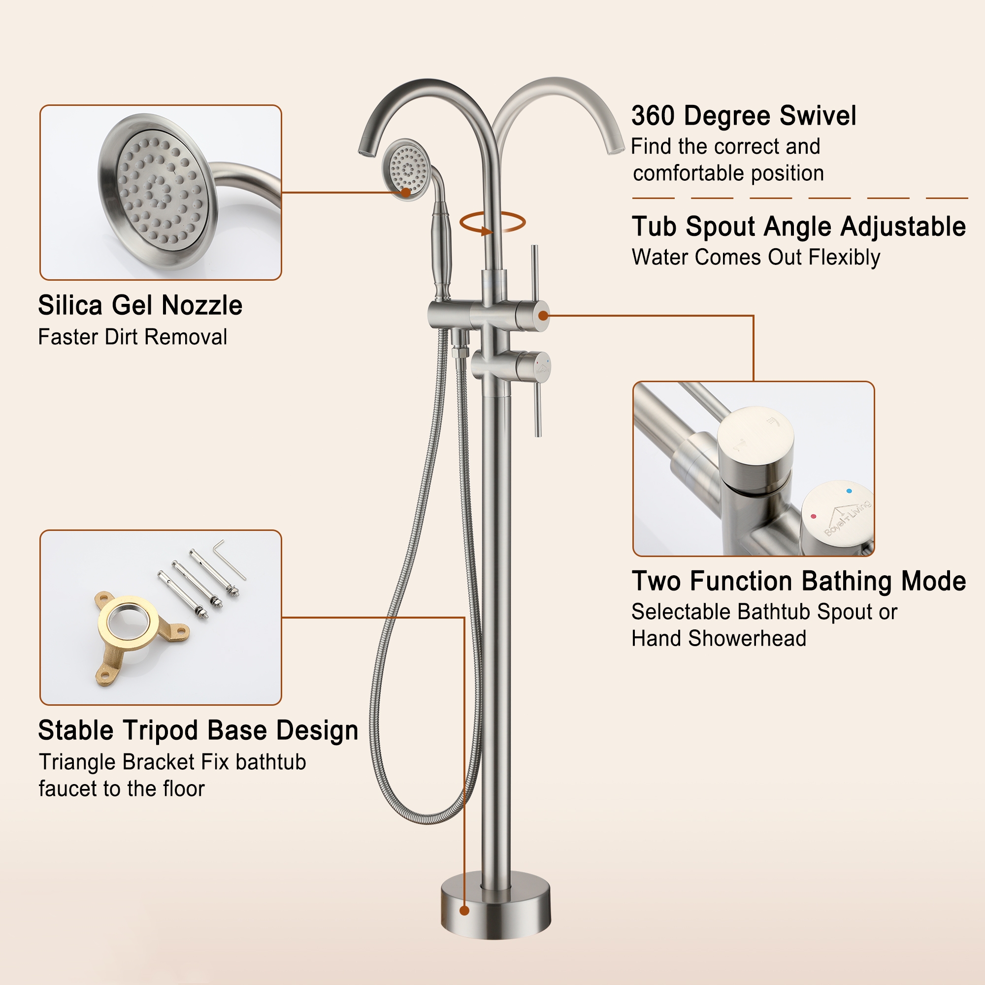 Freestanding Bathtub Faucet with Handheld Shower & Double Handles