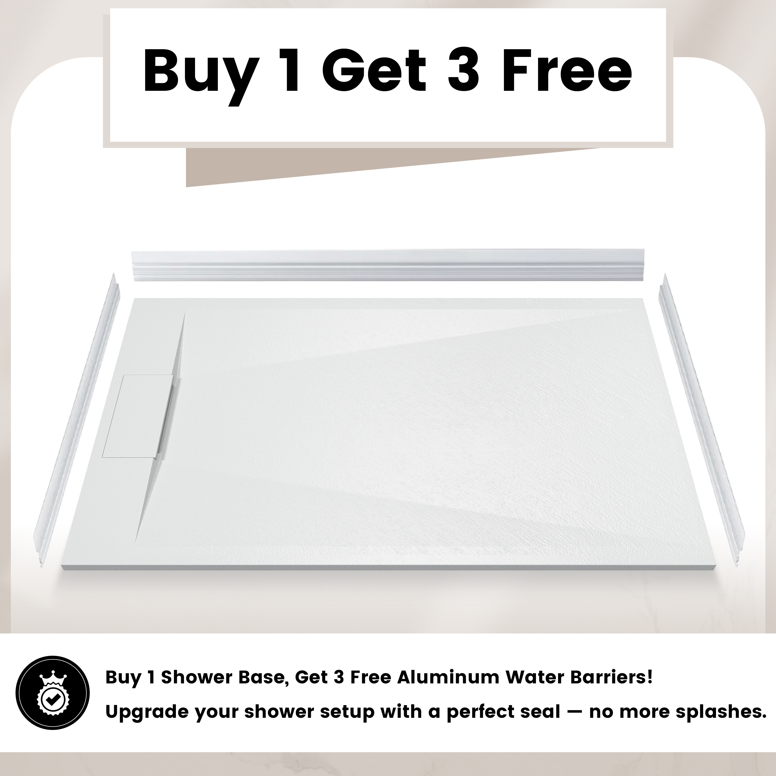 European-Style SMC Shower Base with Anti-Slip Design in Black or White