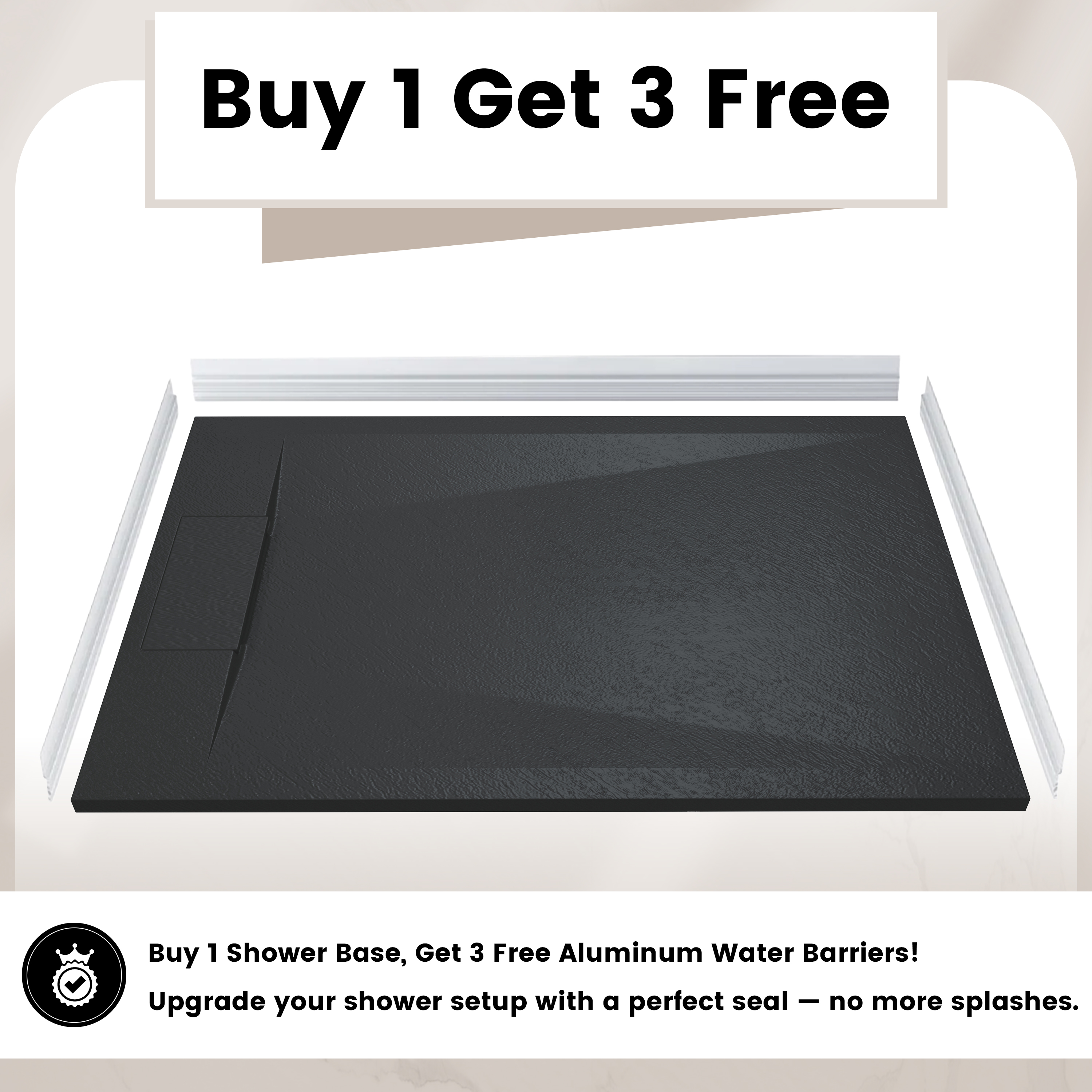 European-Style SMC Shower Base with Anti-Slip Design in Black or White