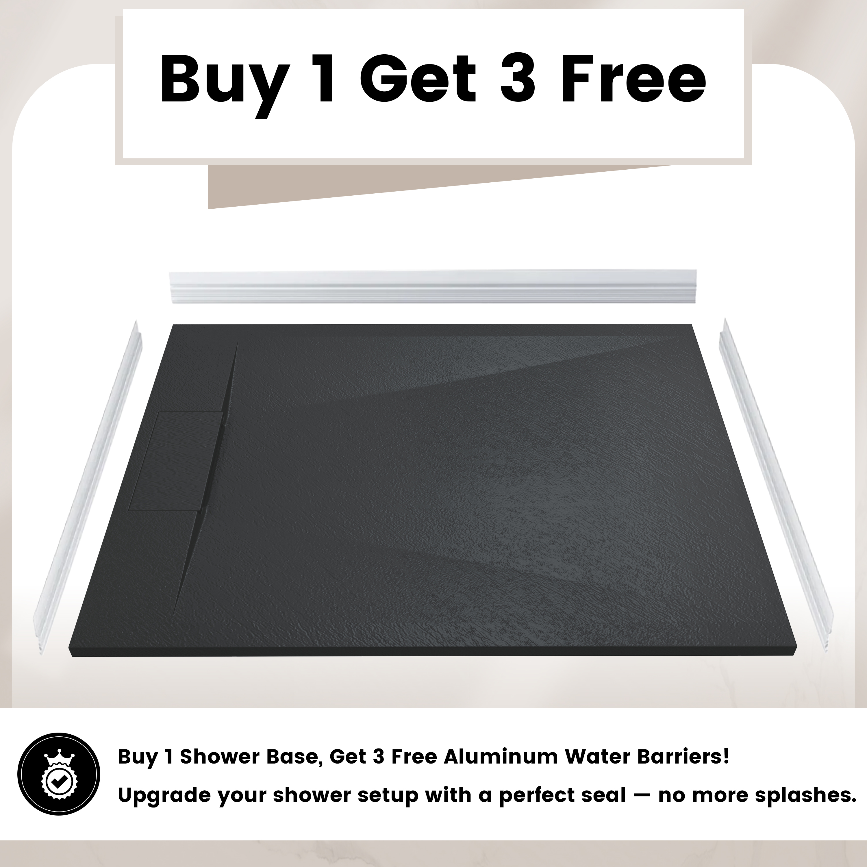 European-Style SMC Shower Base with Anti-Slip Design in Black or White