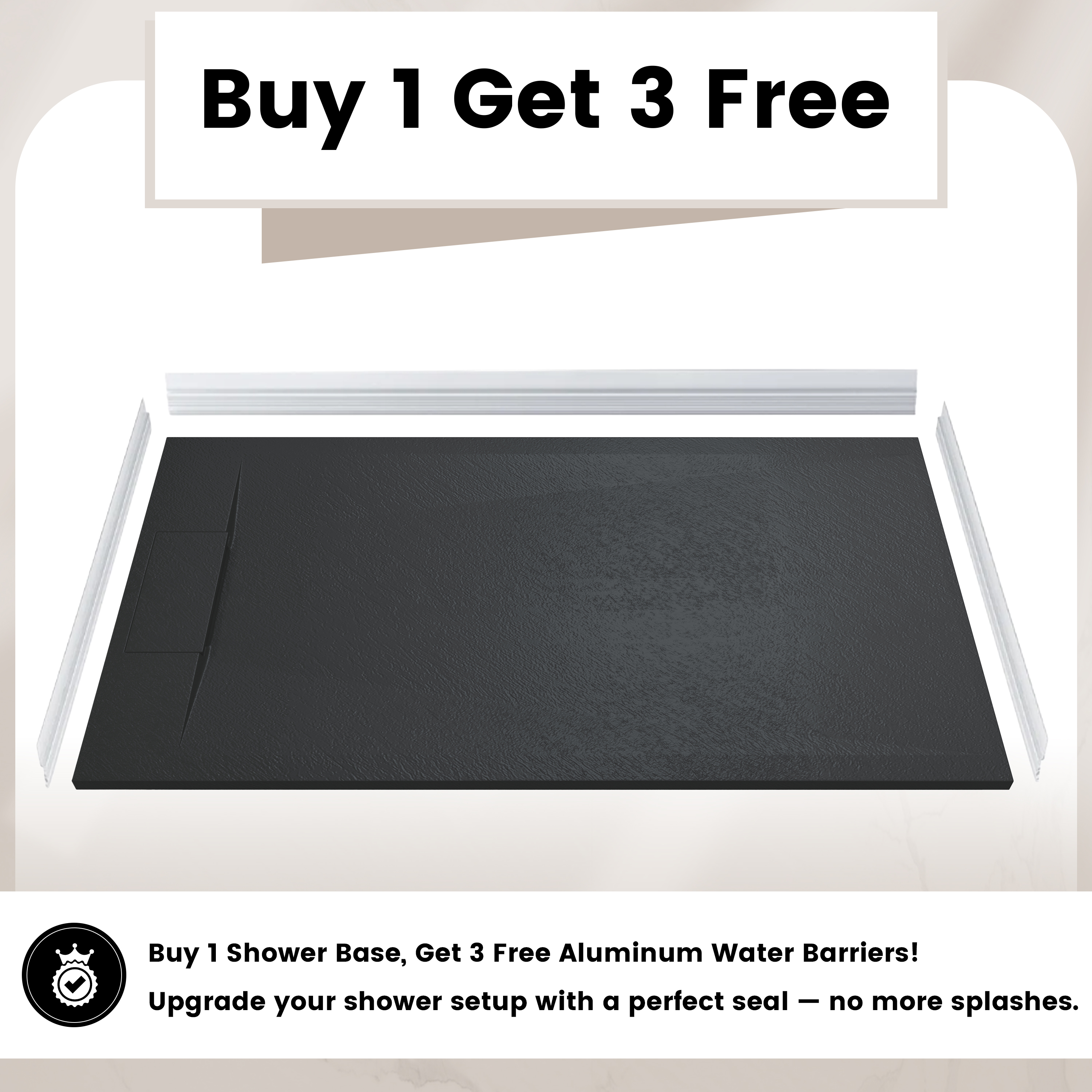 European-Style SMC Shower Base with Anti-Slip Design in Black or White