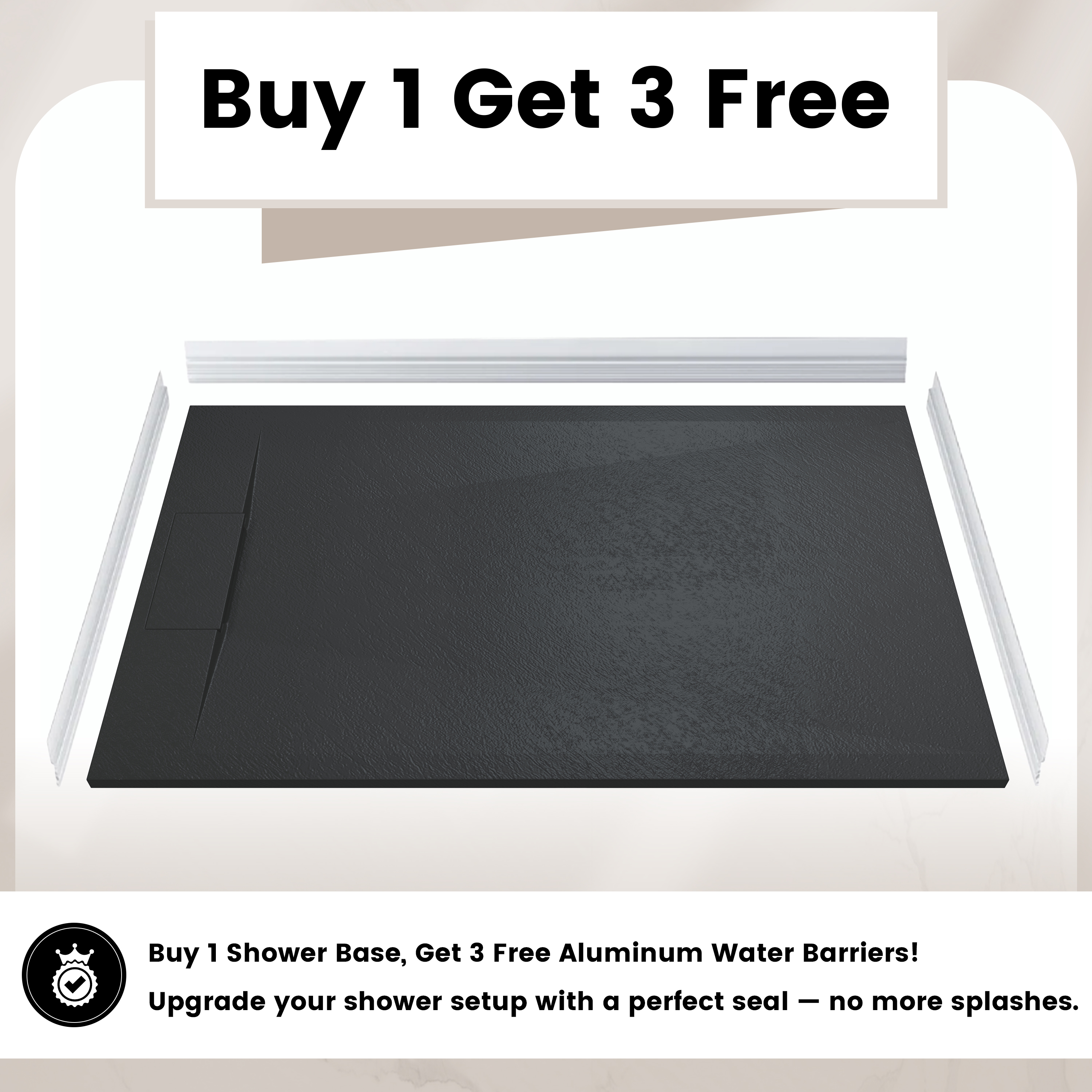 European-Style SMC Shower Base with Anti-Slip Design in Black or White