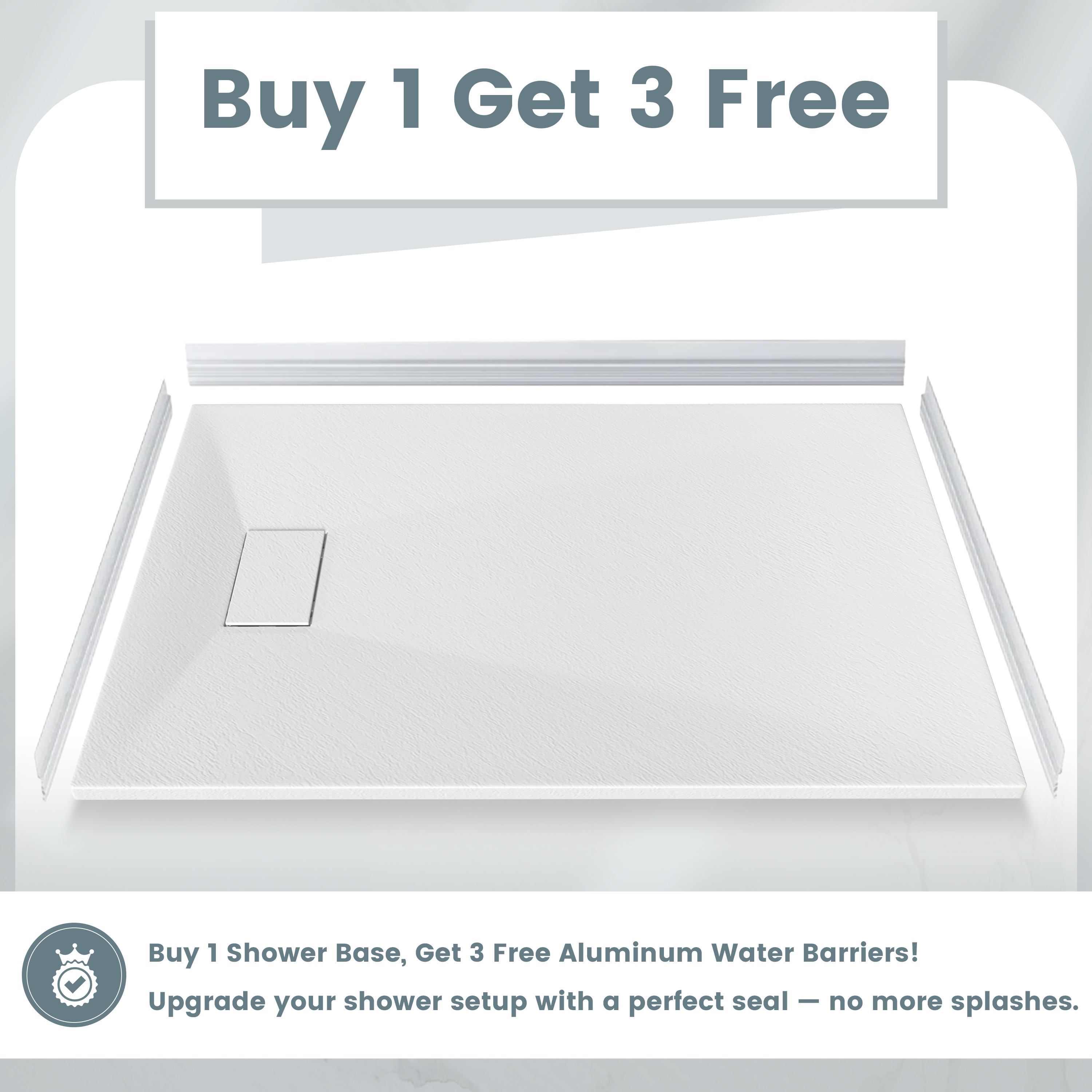 European-Style SMC Shower Base with Sleek Marble Texture in Black & White