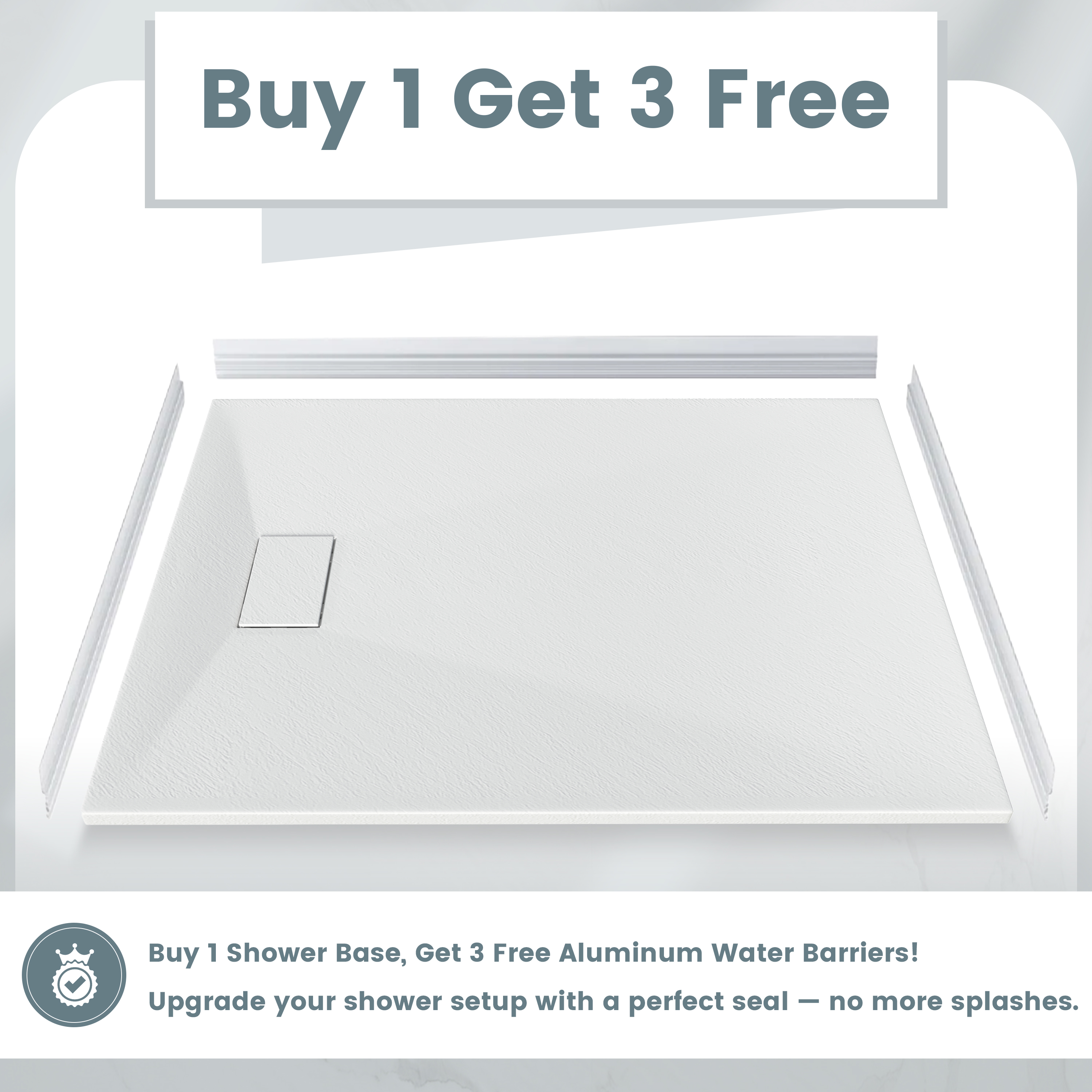 European-Style SMC Shower Base with Sleek Marble Texture in Black & White