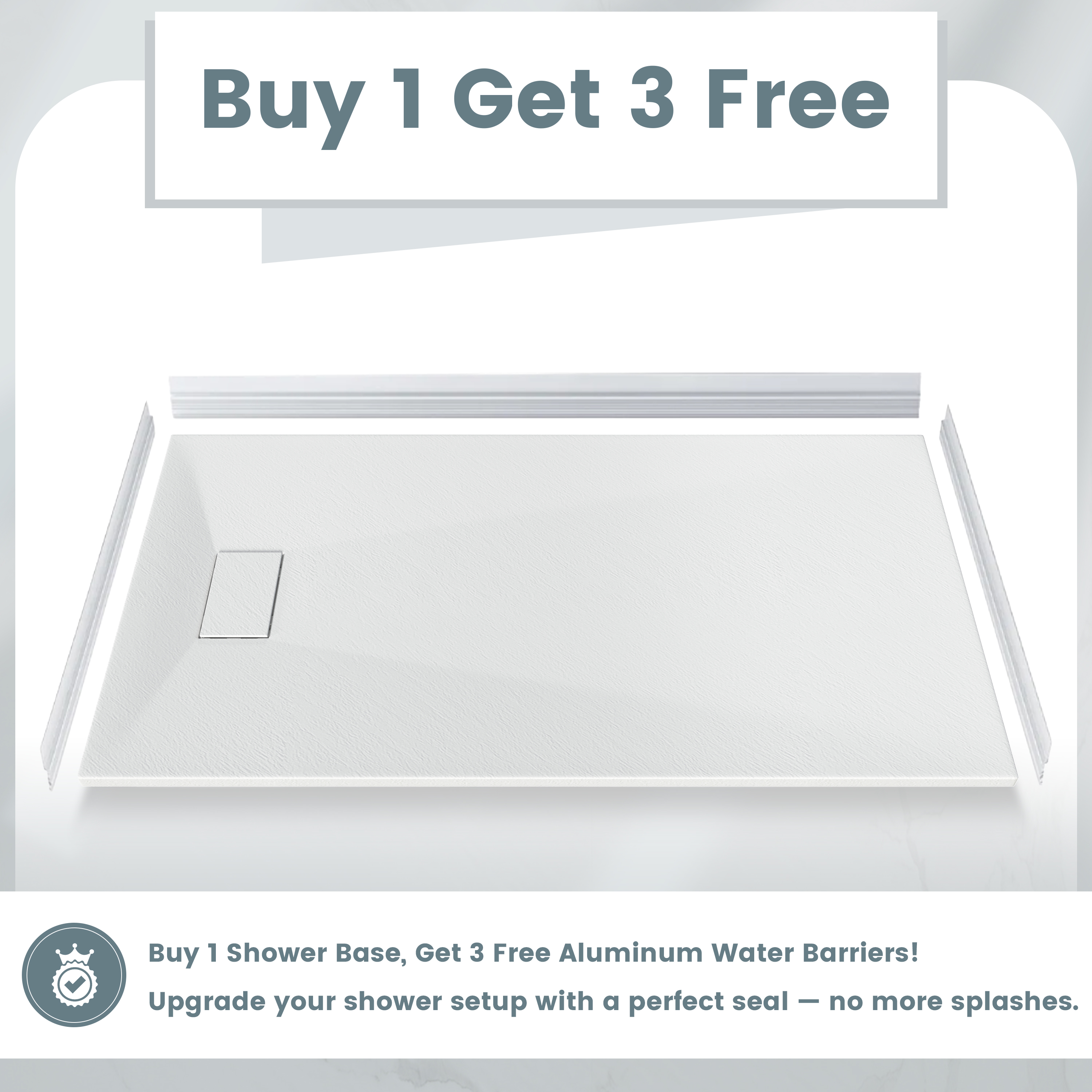 European-Style SMC Shower Base with Sleek Marble Texture in Black & White