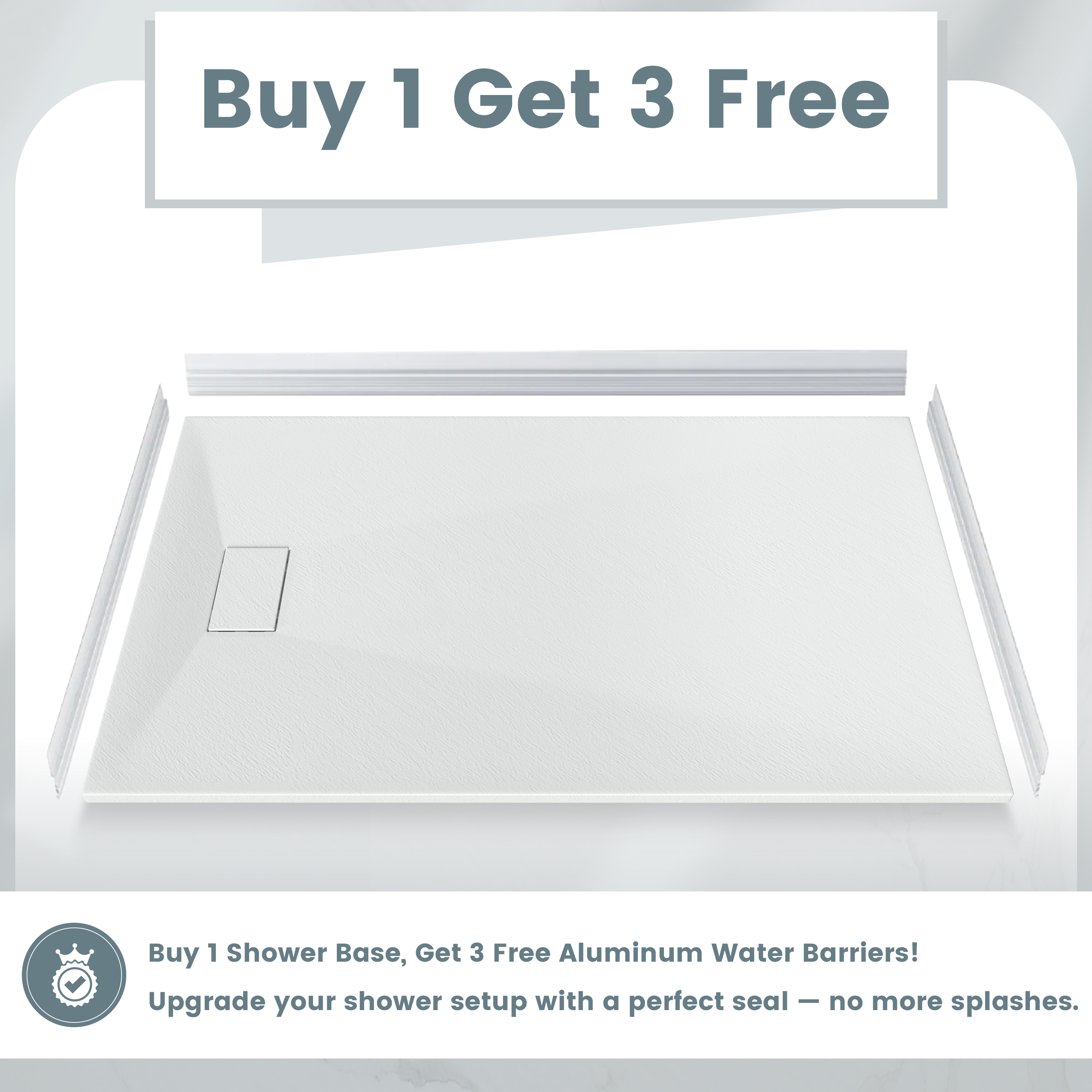 European-Style SMC Shower Base with Sleek Marble Texture in Black & White