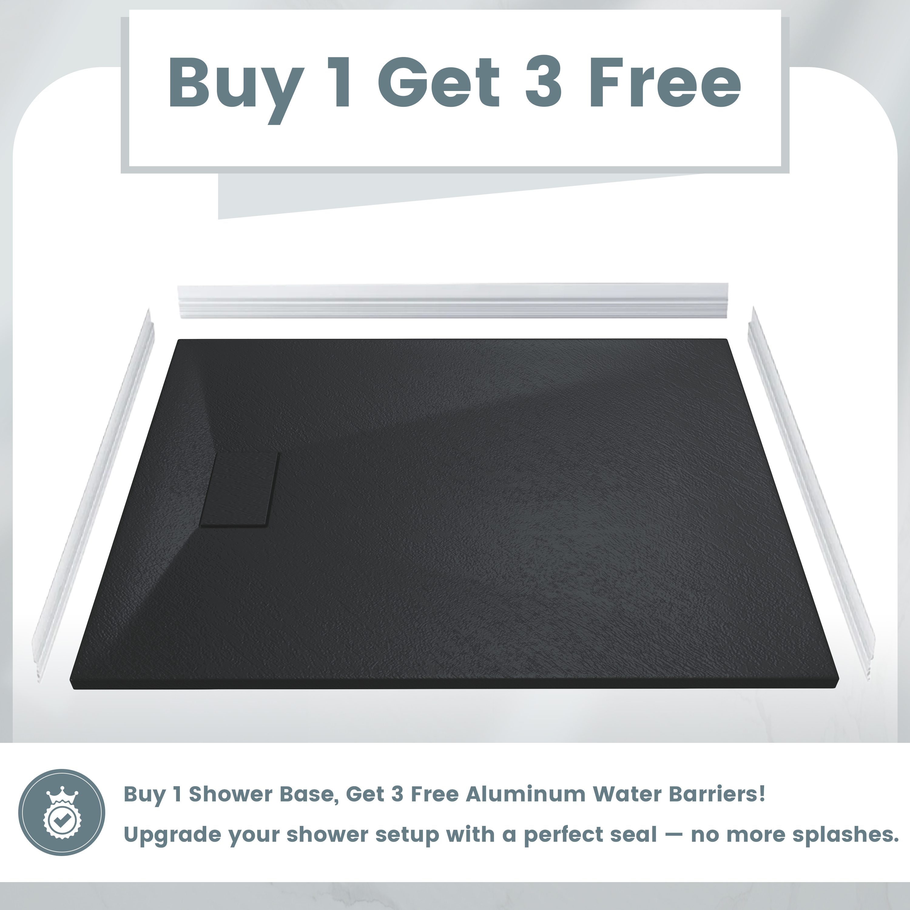 European-Style SMC Shower Base with Sleek Marble Texture in Black & White