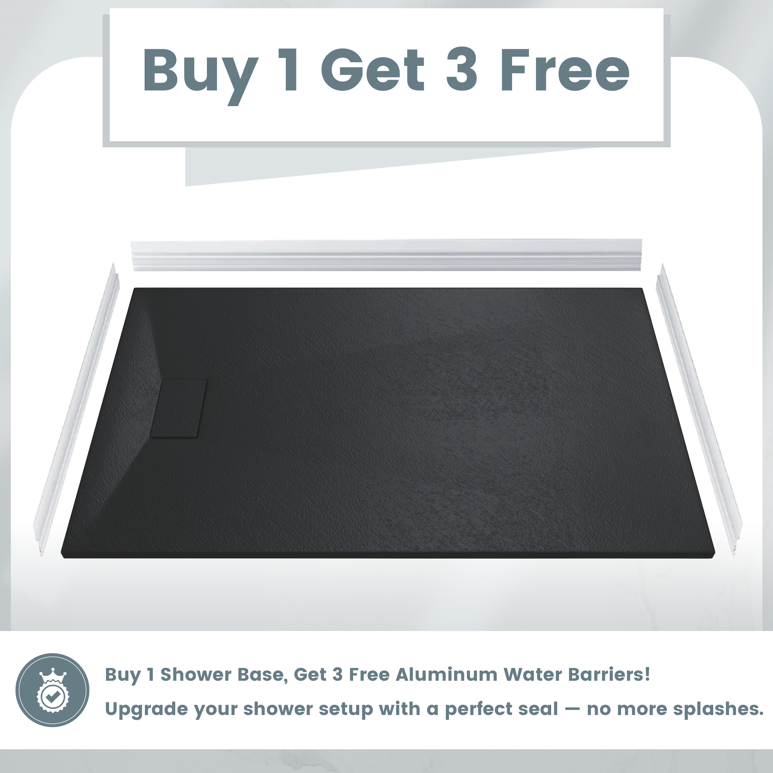 European-Style SMC Shower Base with Sleek Marble Texture in Black & White