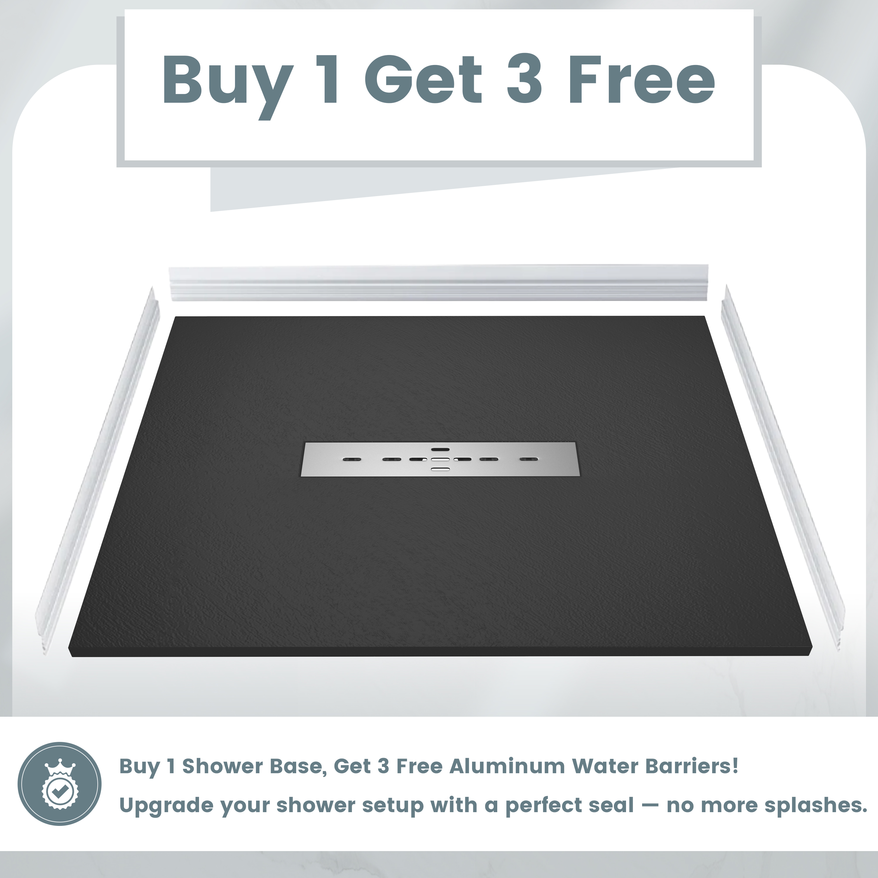 Durable SMC Composite Shower Base Pan with Center Drain in Black & White