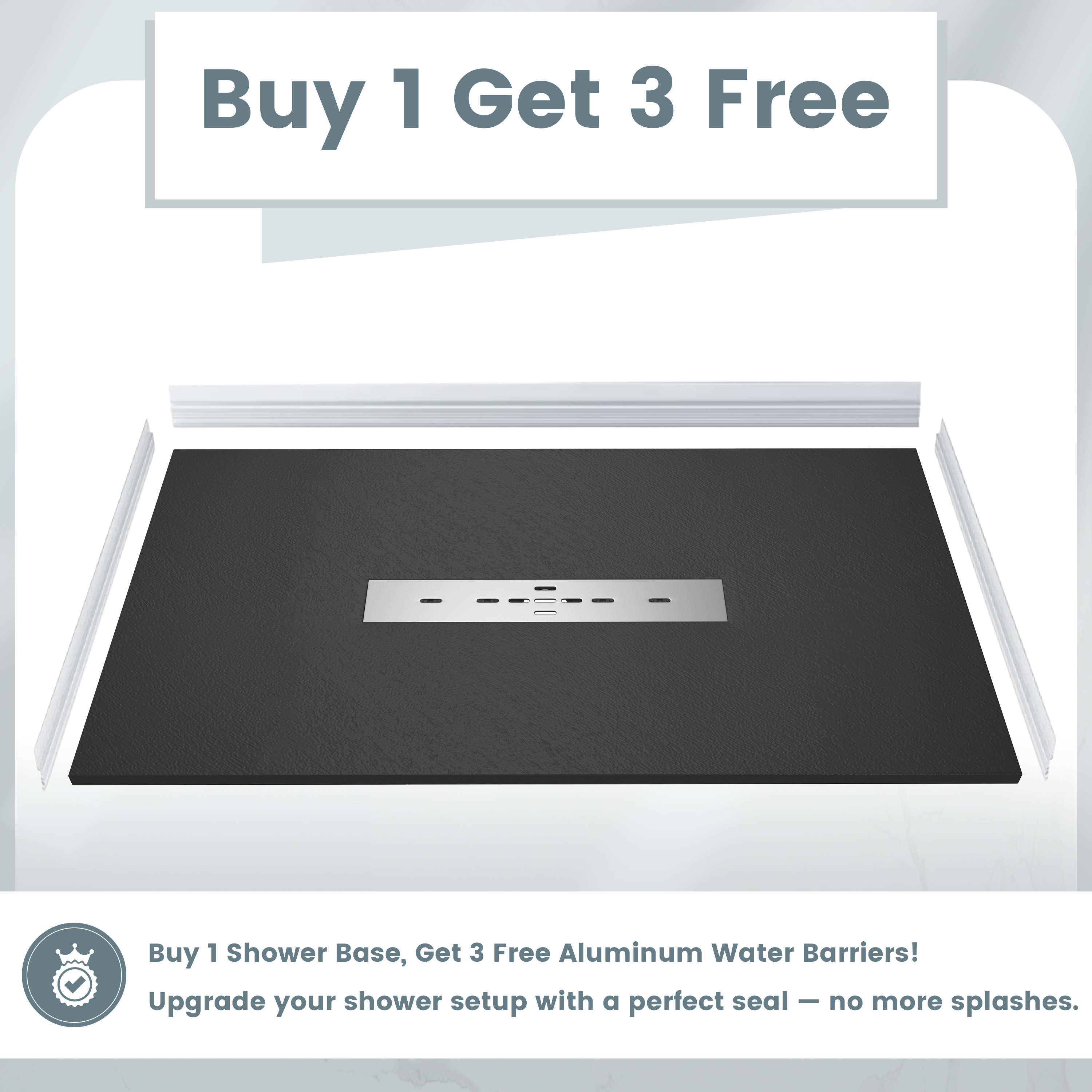 Durable SMC Composite Shower Base Pan with Center Drain in Black & White