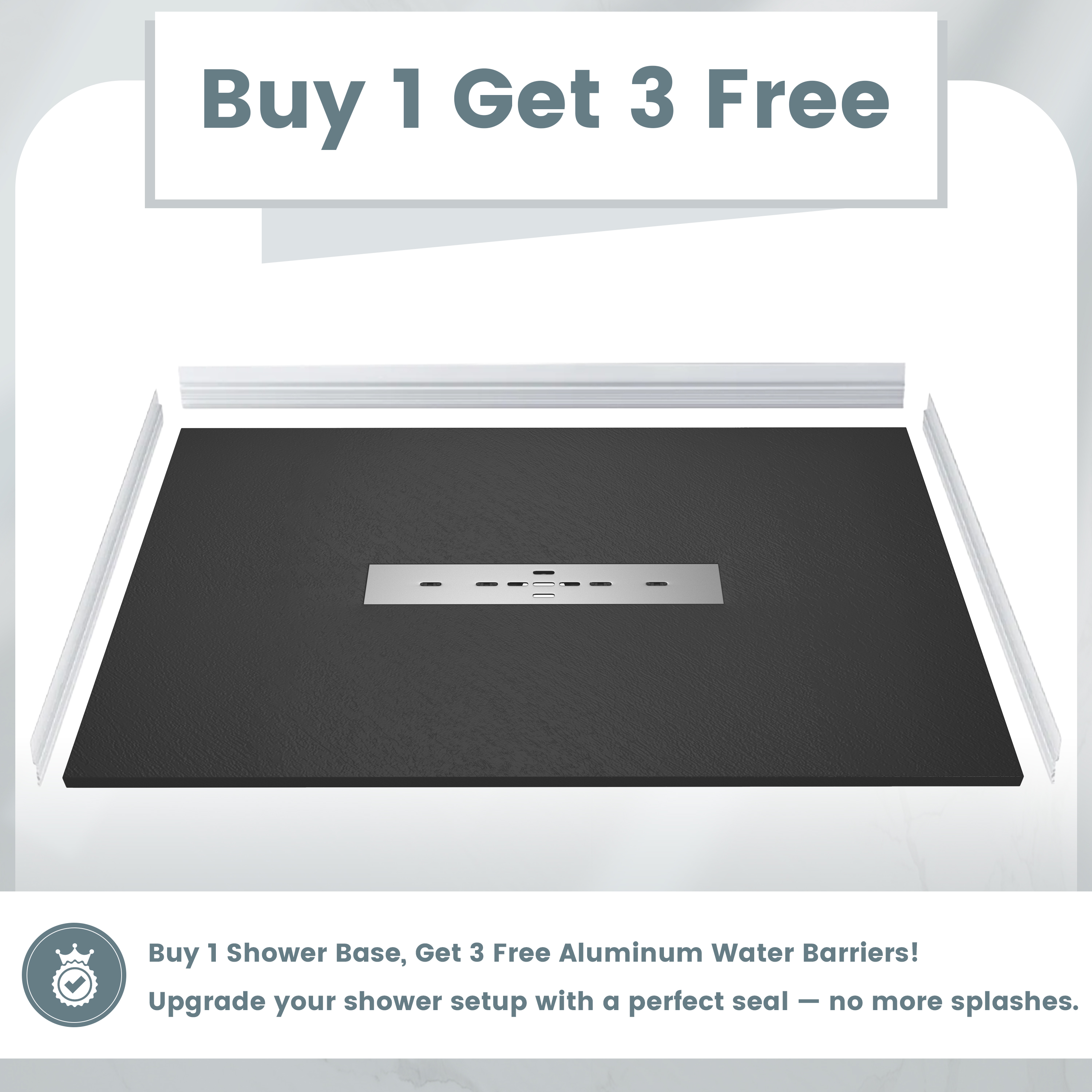 Durable SMC Composite Shower Base Pan with Center Drain in Black & White