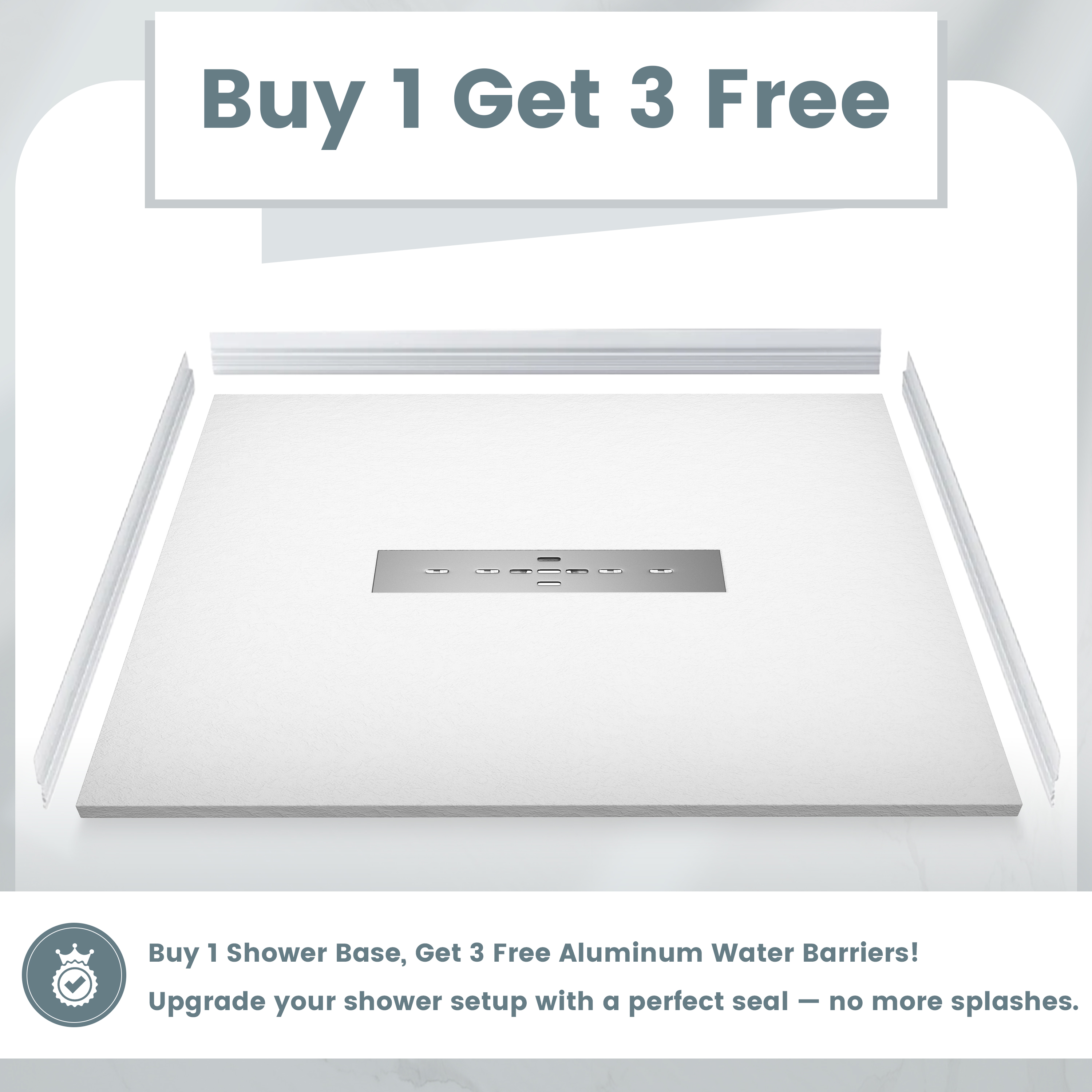 Durable SMC Composite Shower Base Pan with Center Drain in Black & White