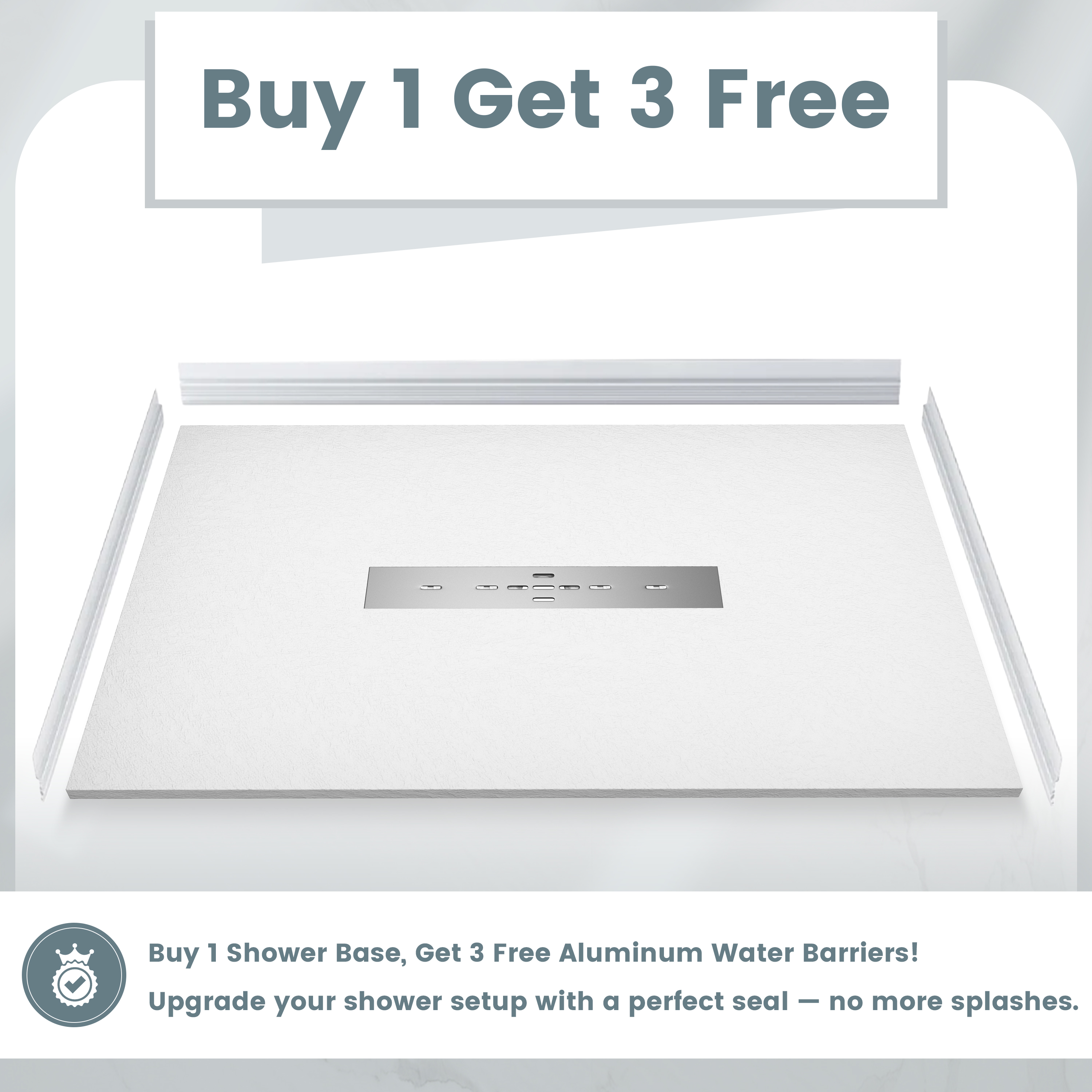 Durable SMC Composite Shower Base Pan with Center Drain in Black & White