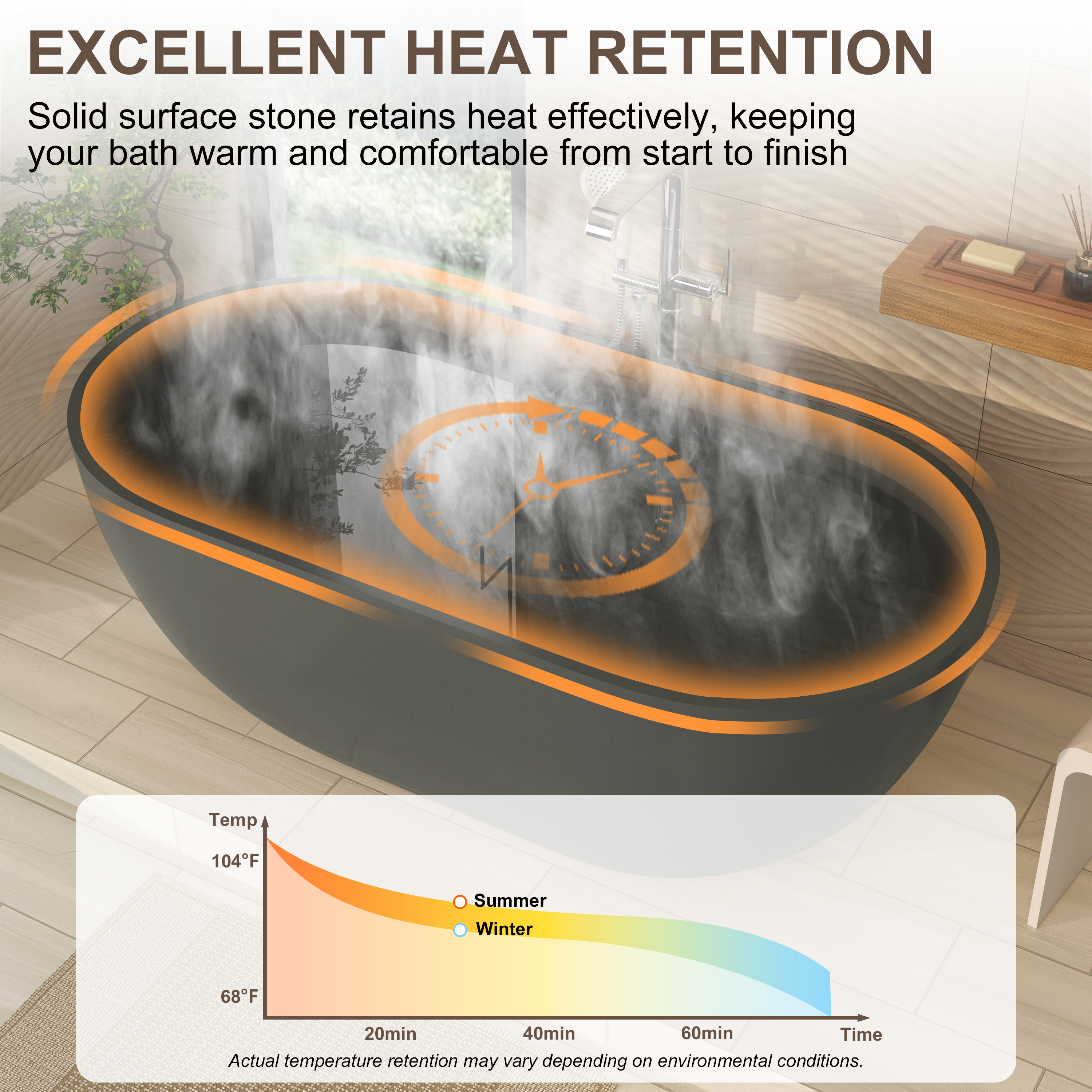 59" Dark Grey Solid Surface Freestanding Bathtub with Modern Industrial Elegance