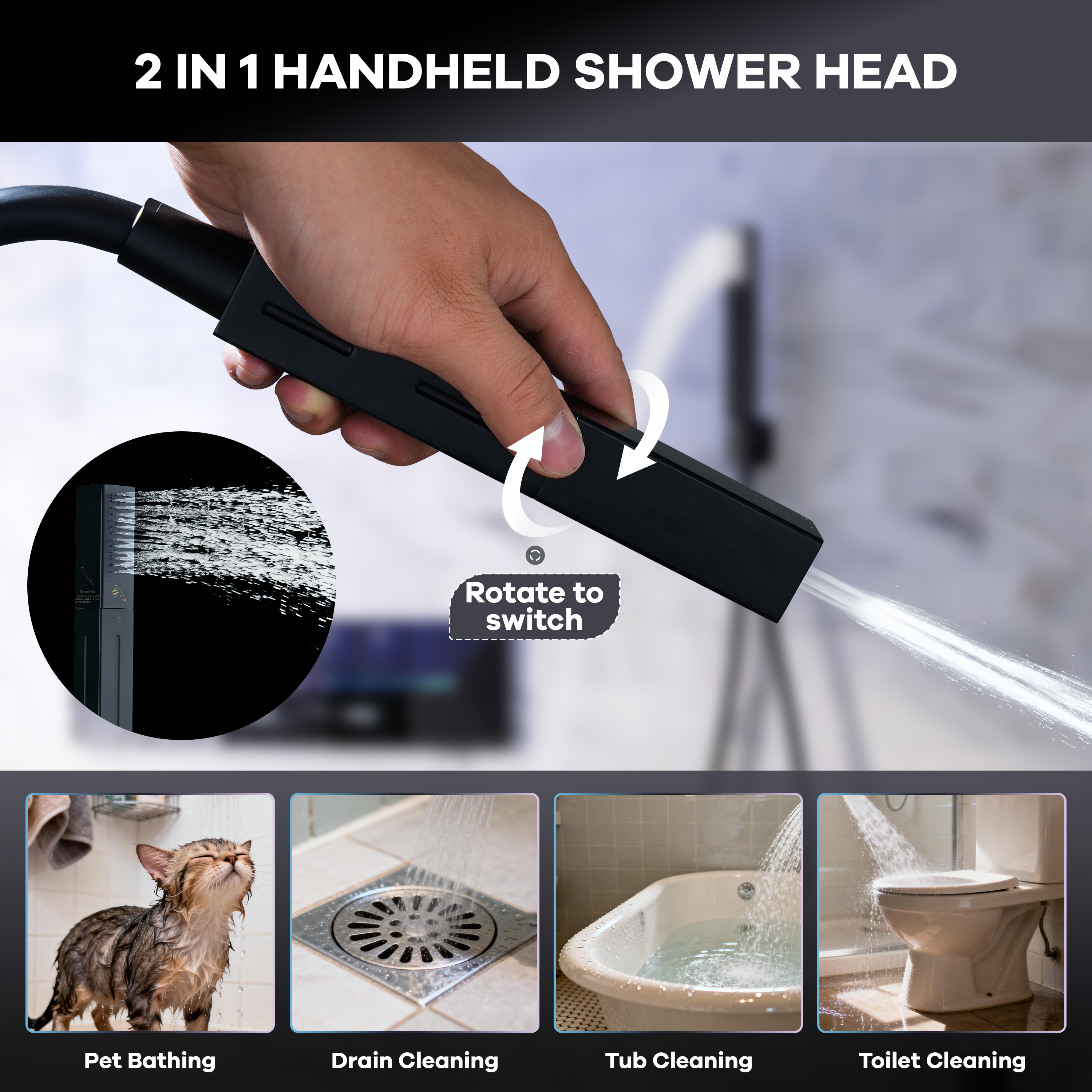 24-inch 6-Function Thermostatic Shower System with LED Light & Body Jet & Slide Bar