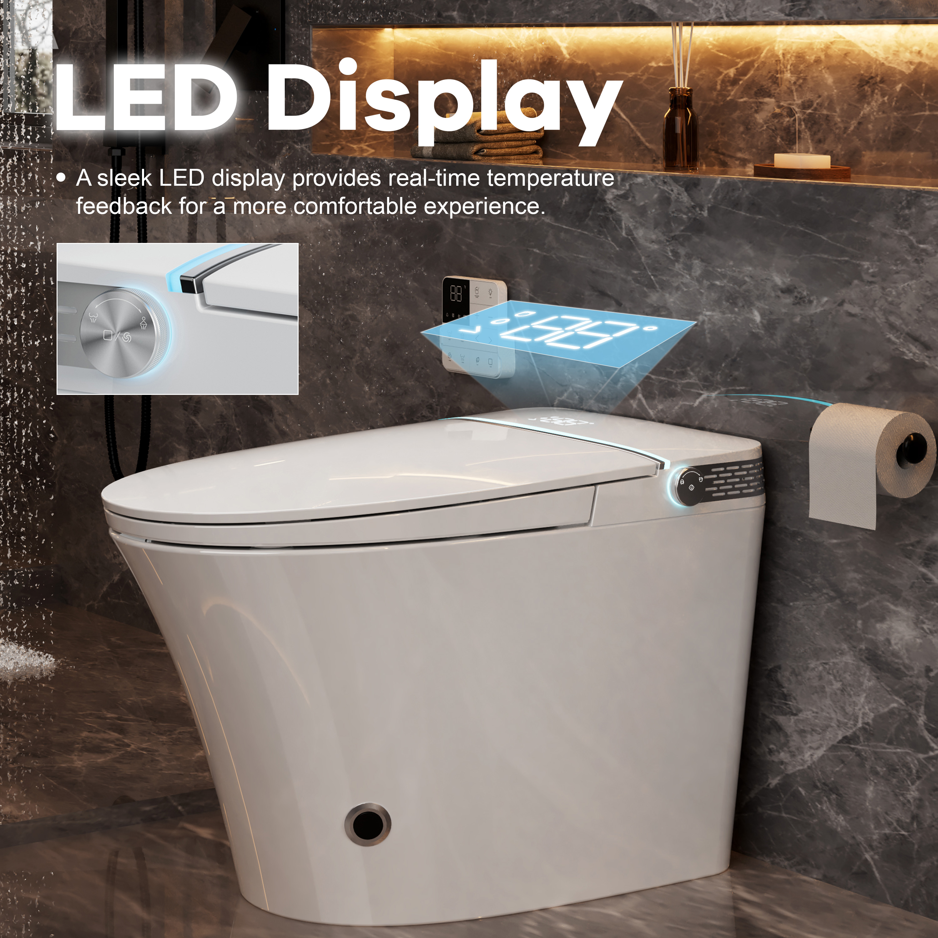 Mordern One-piece Elongated Smart Bidet Toilet with Digital Display, Auto Lid, Heated Seat & Dual Flush