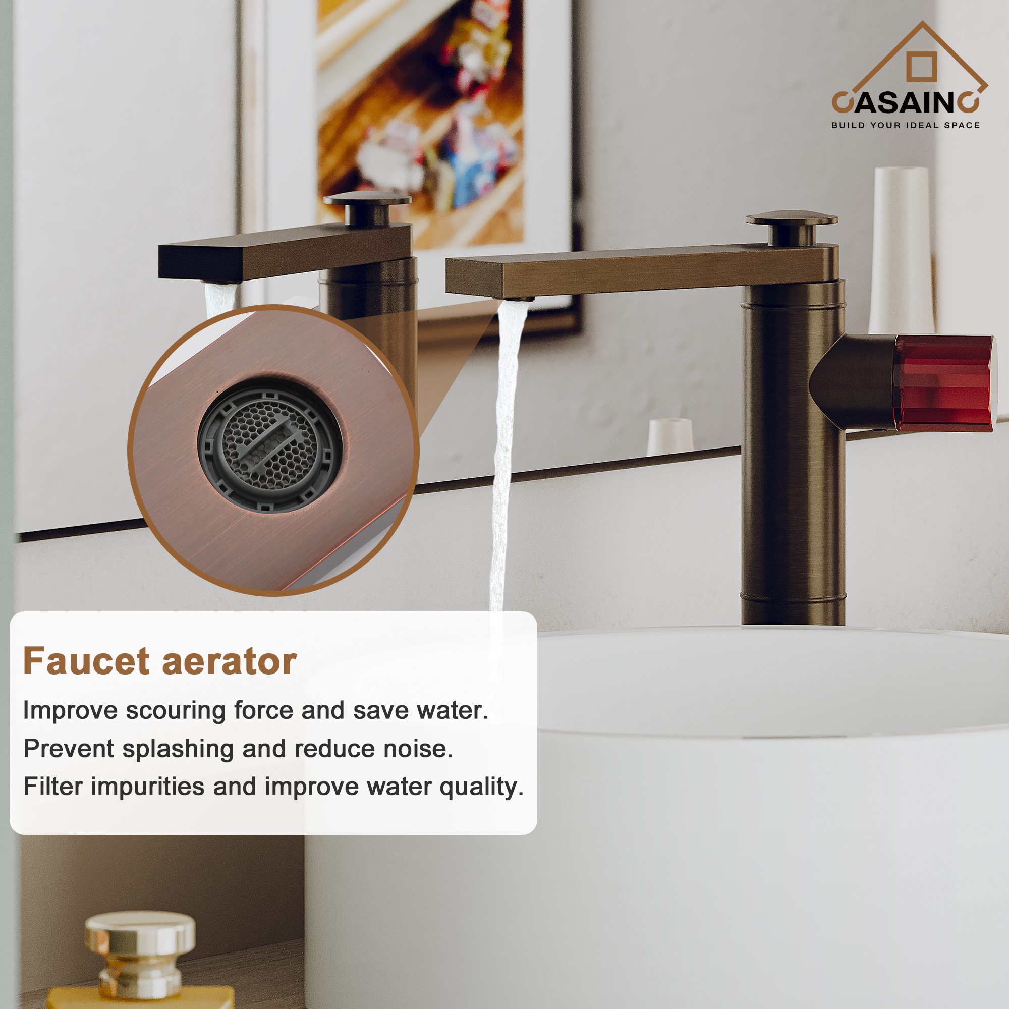 CASAINC 1.2GPM Spot-Free Single Glazed Handle Heightened Bathroom Vessel Sink Faucet with Pop-Up Drain, in Brown Bronze