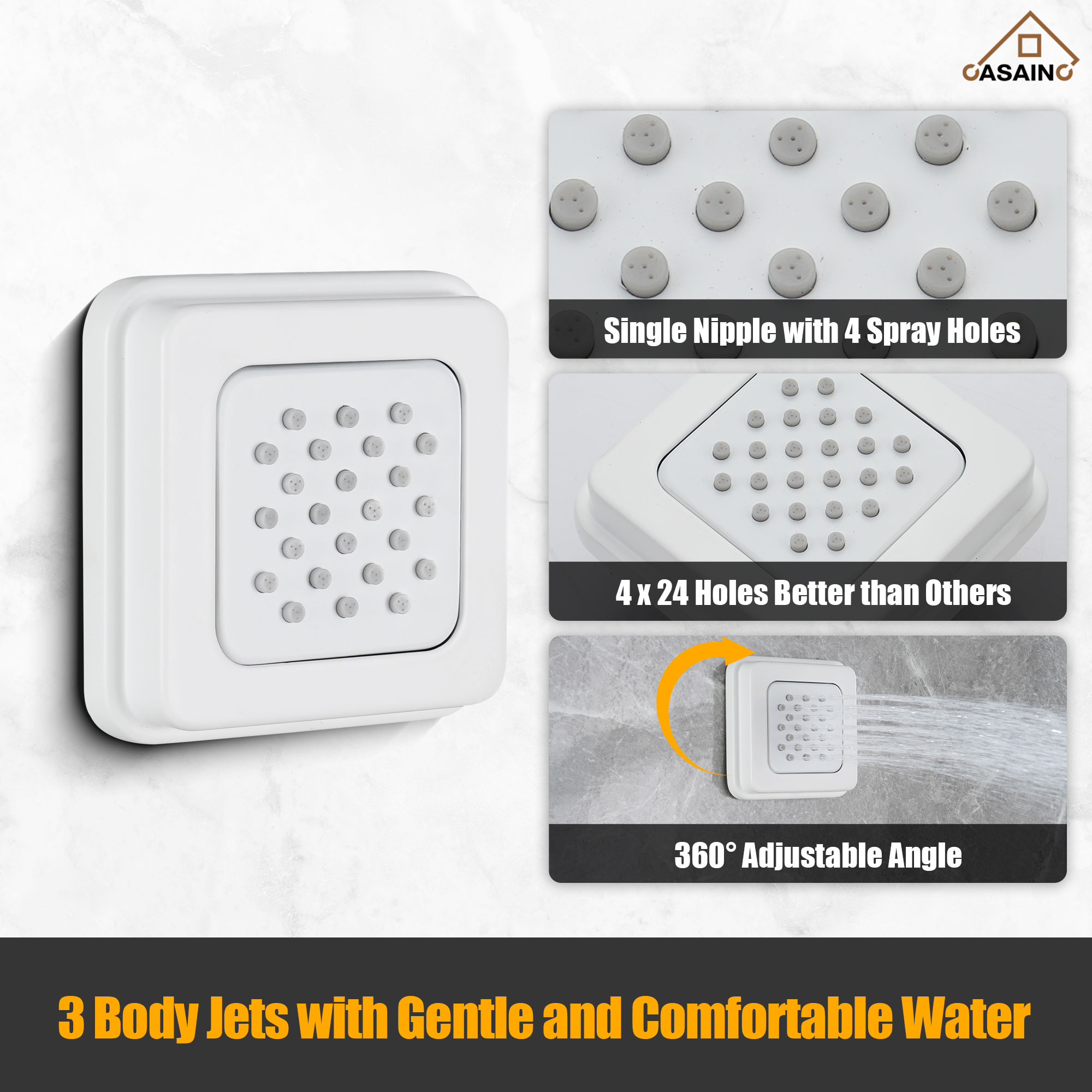 20*24'' Rectangle Shower System With 4 Sprays Modes & 3 Body Jets