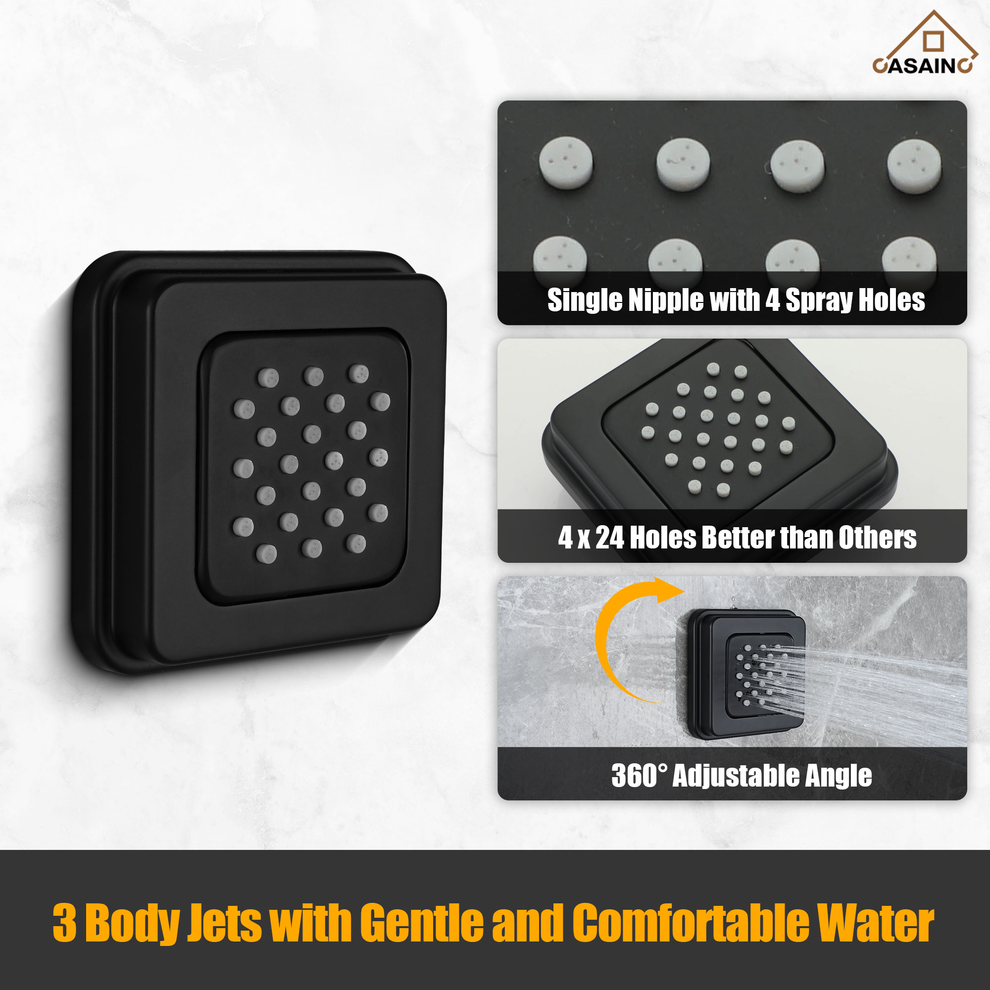 20*24'' Rectangle Shower System With 4 Sprays Modes & 3 Body Jets