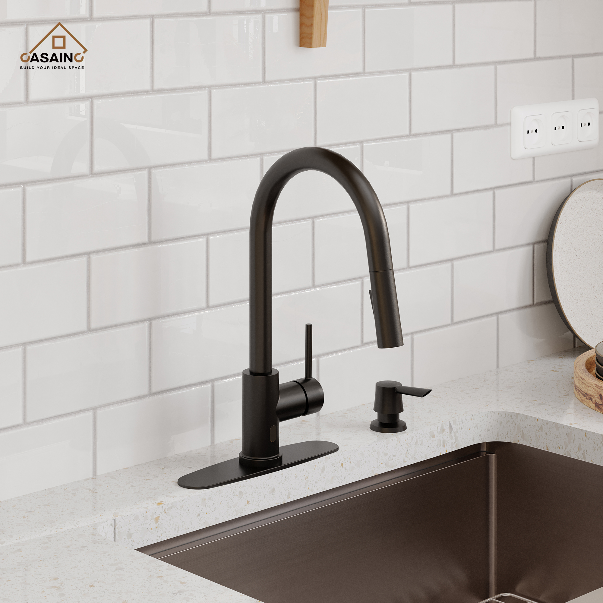 Matte Black Touchless Kitchen Faucet with Pull-Down Sprayer