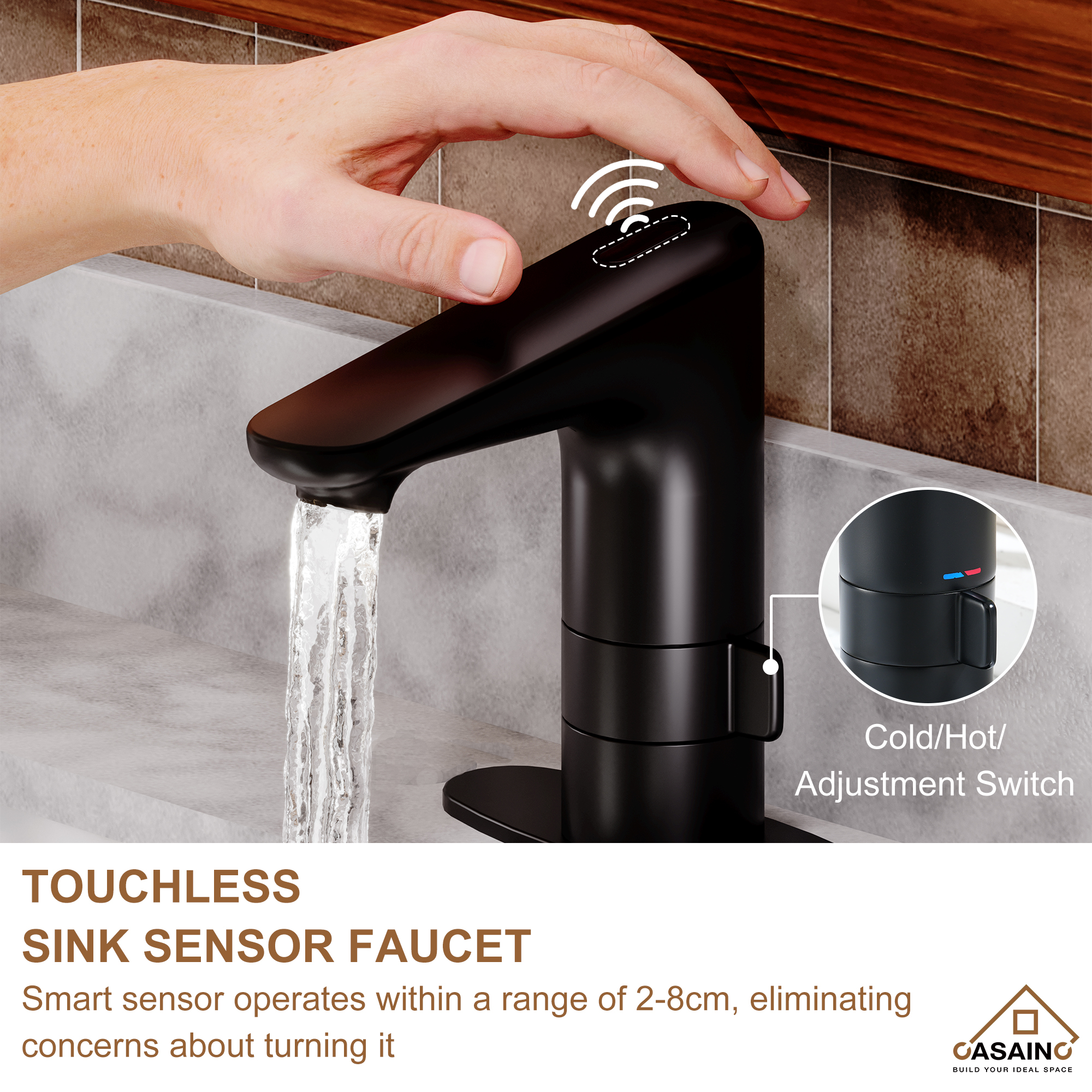 Infrared Sensor Faucet Single Handle Bathroom Basin Faucet with Drainer and Deckplate