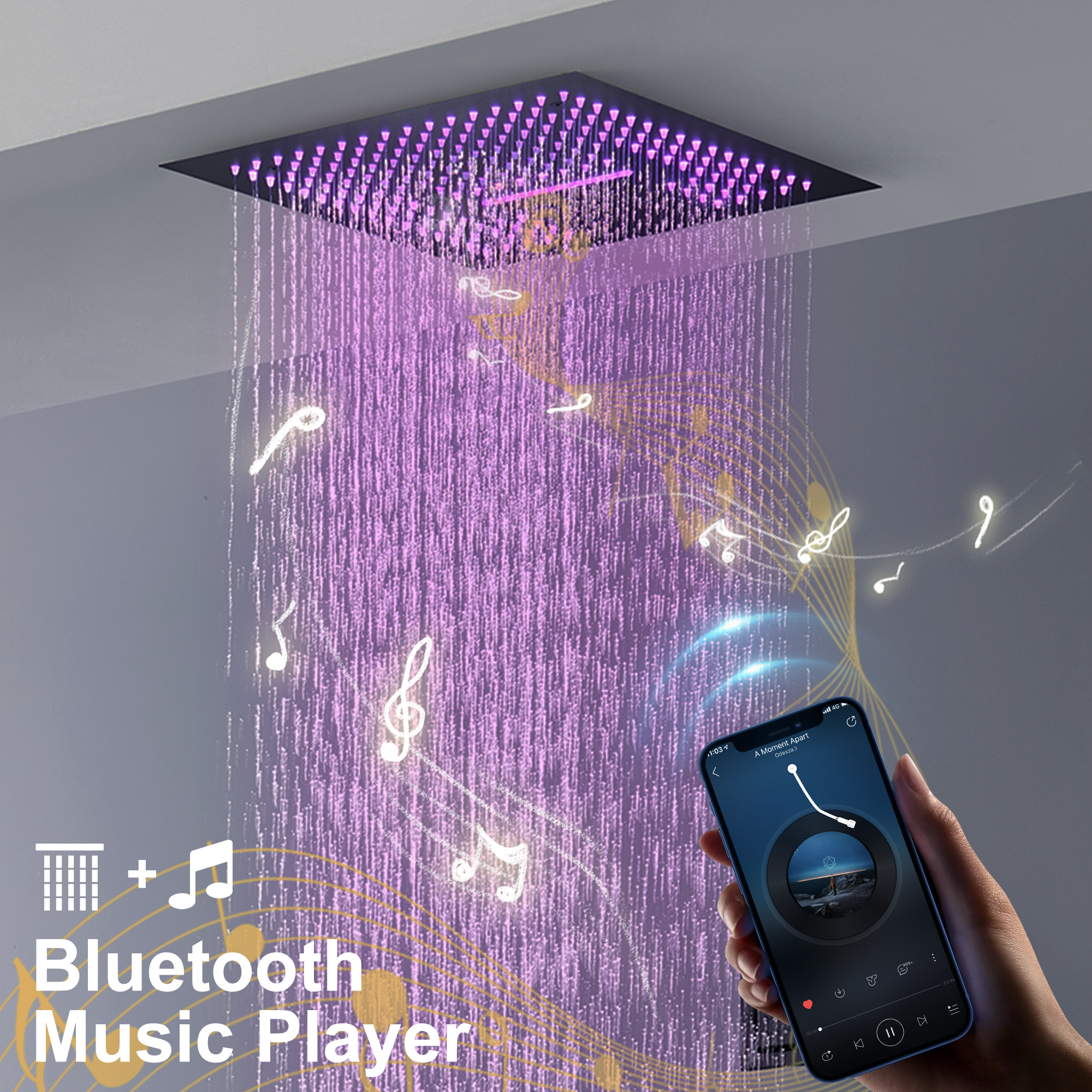 16" Ceiling-Mount 4-Way Shower System with LED Display and Music Player