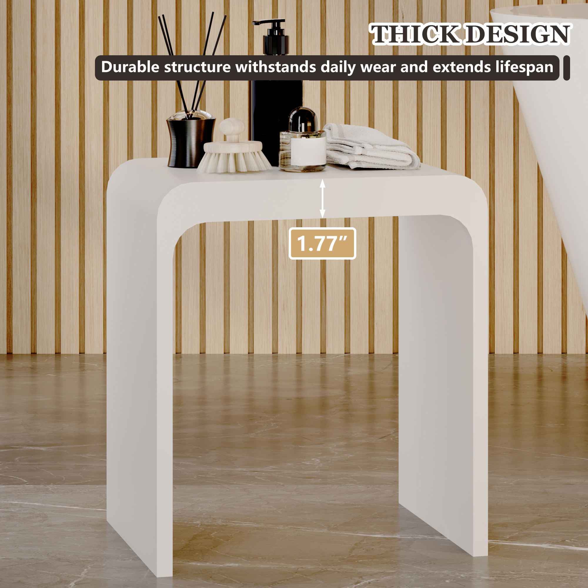 Solid Surface Bathroom Shower Stool with 1.77" Thickened Seat