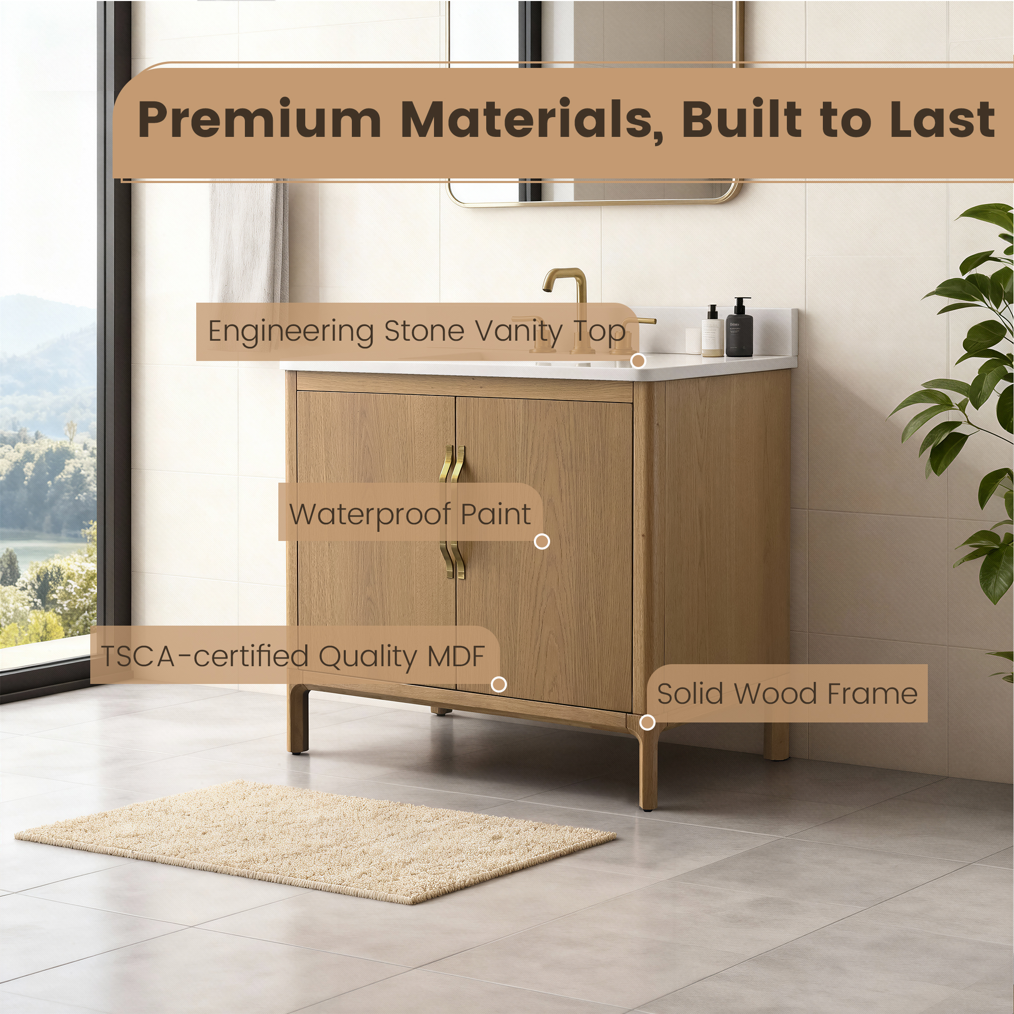 36" Freestanding Bathroom Vanity with Engineered Stone Top