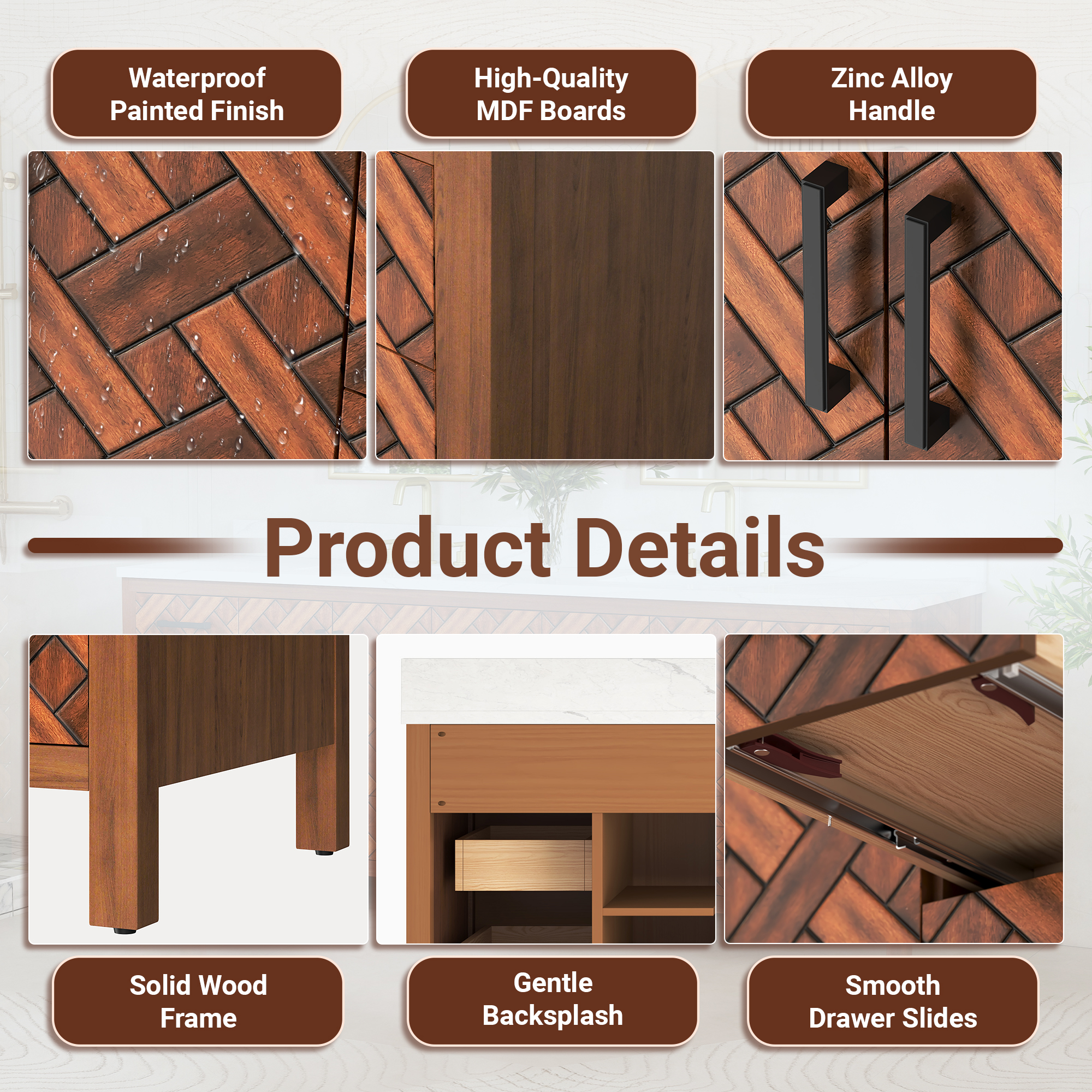 84-inch Freestanding Bathroom Vanity with Double Sink and Engineering Stone Top