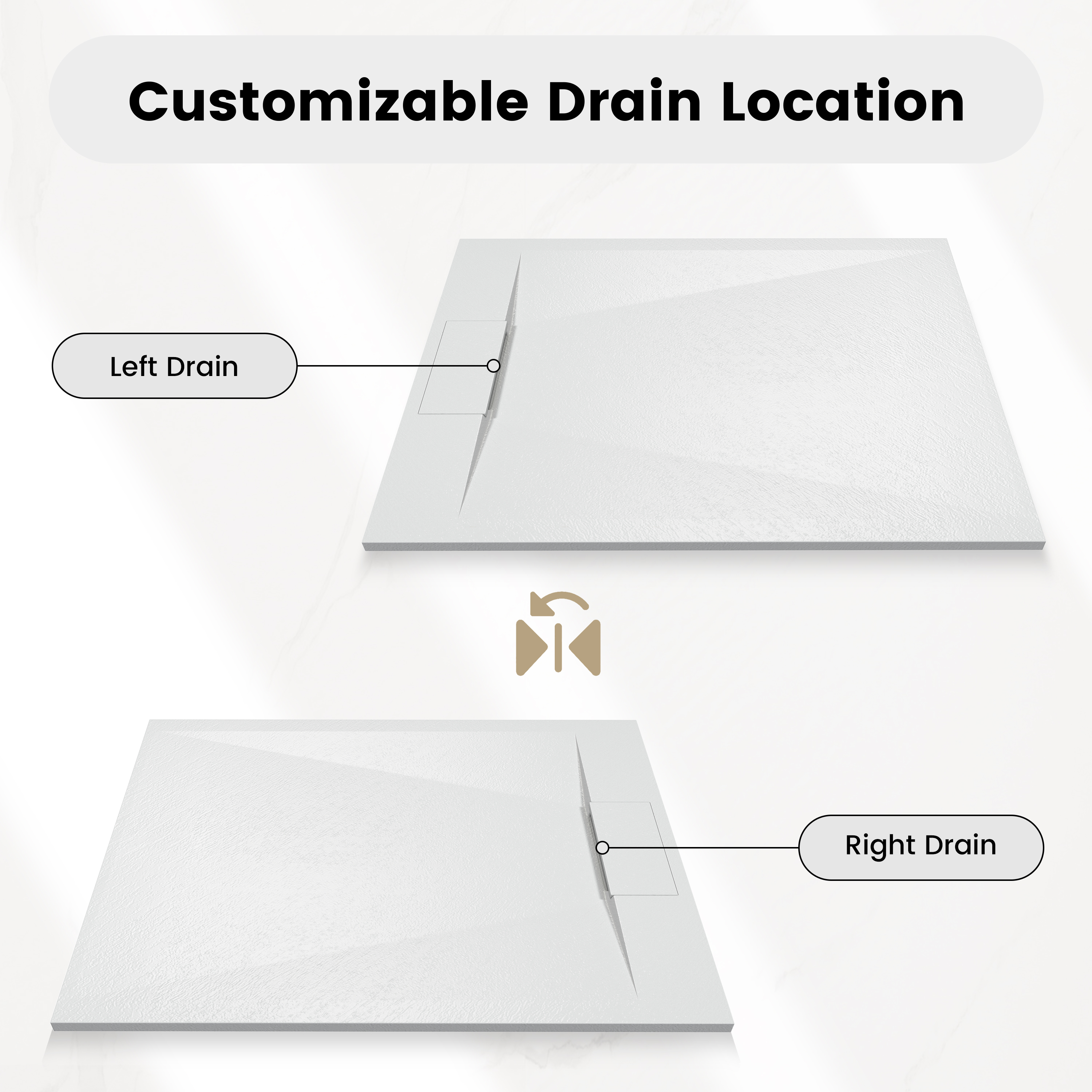 European-Style SMC Shower Base with Anti-Slip Design in Black or White
