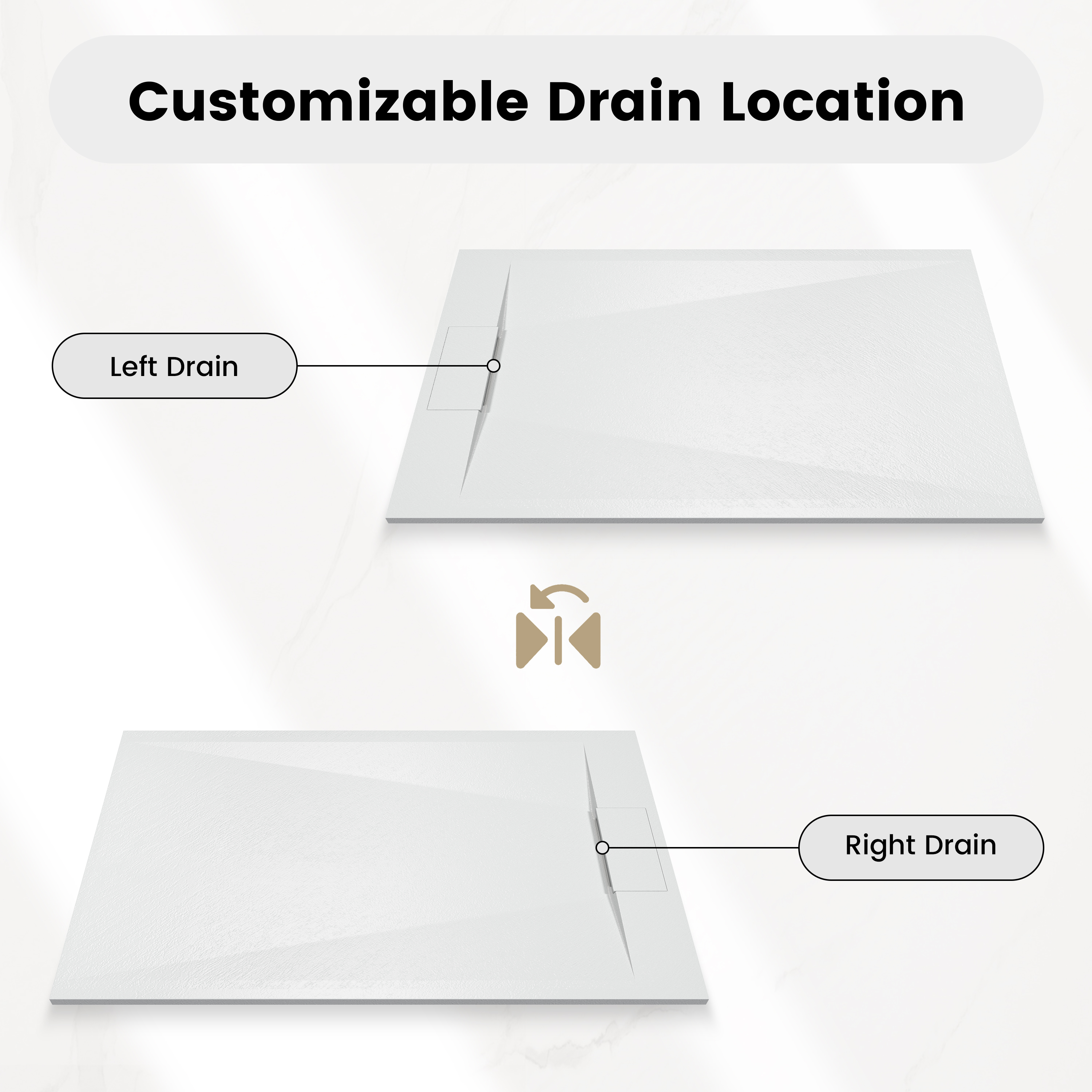 European-Style SMC Shower Base with Anti-Slip Design in Black or White
