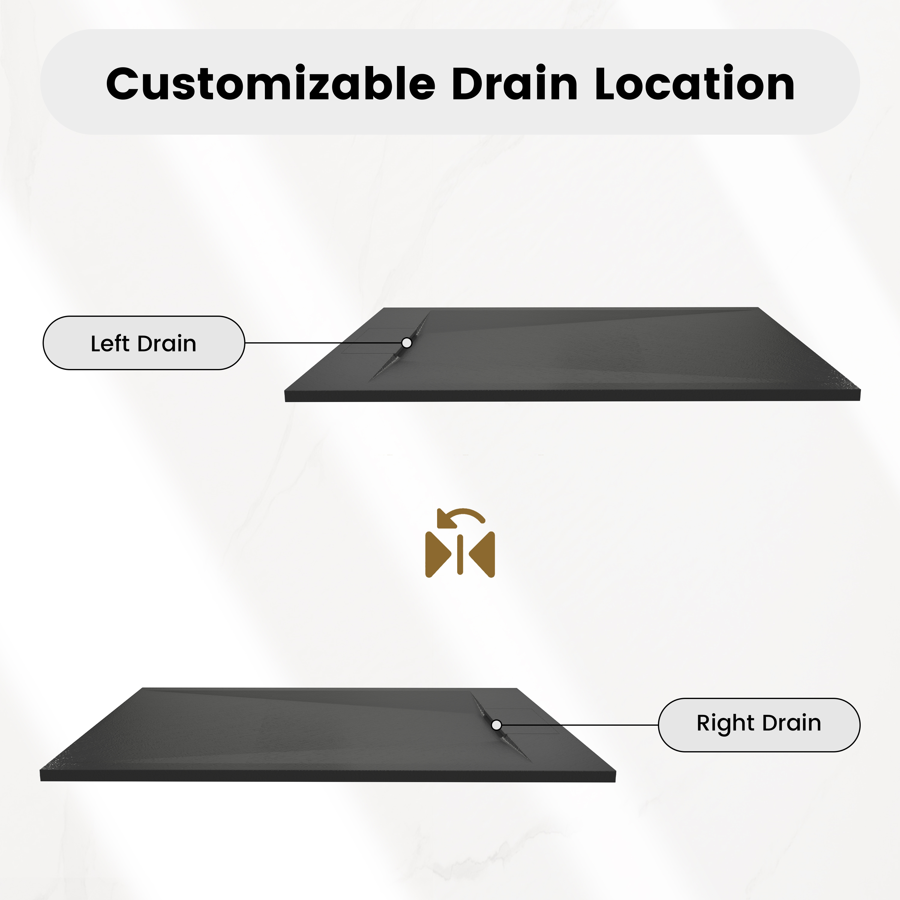 European-Style SMC Shower Base with Anti-Slip Design in Black or White