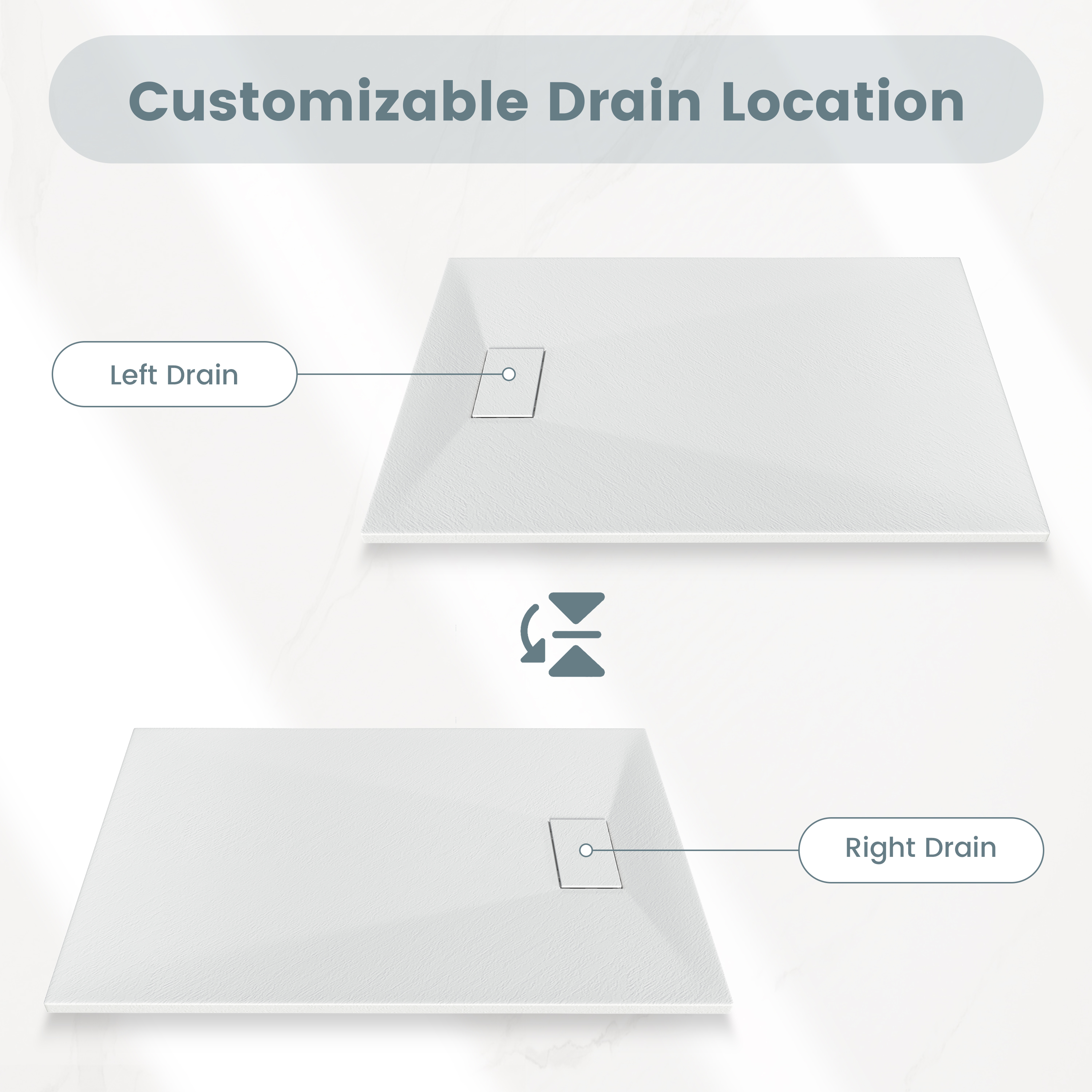 European-Style SMC Shower Base with Sleek Marble Texture in Black & White