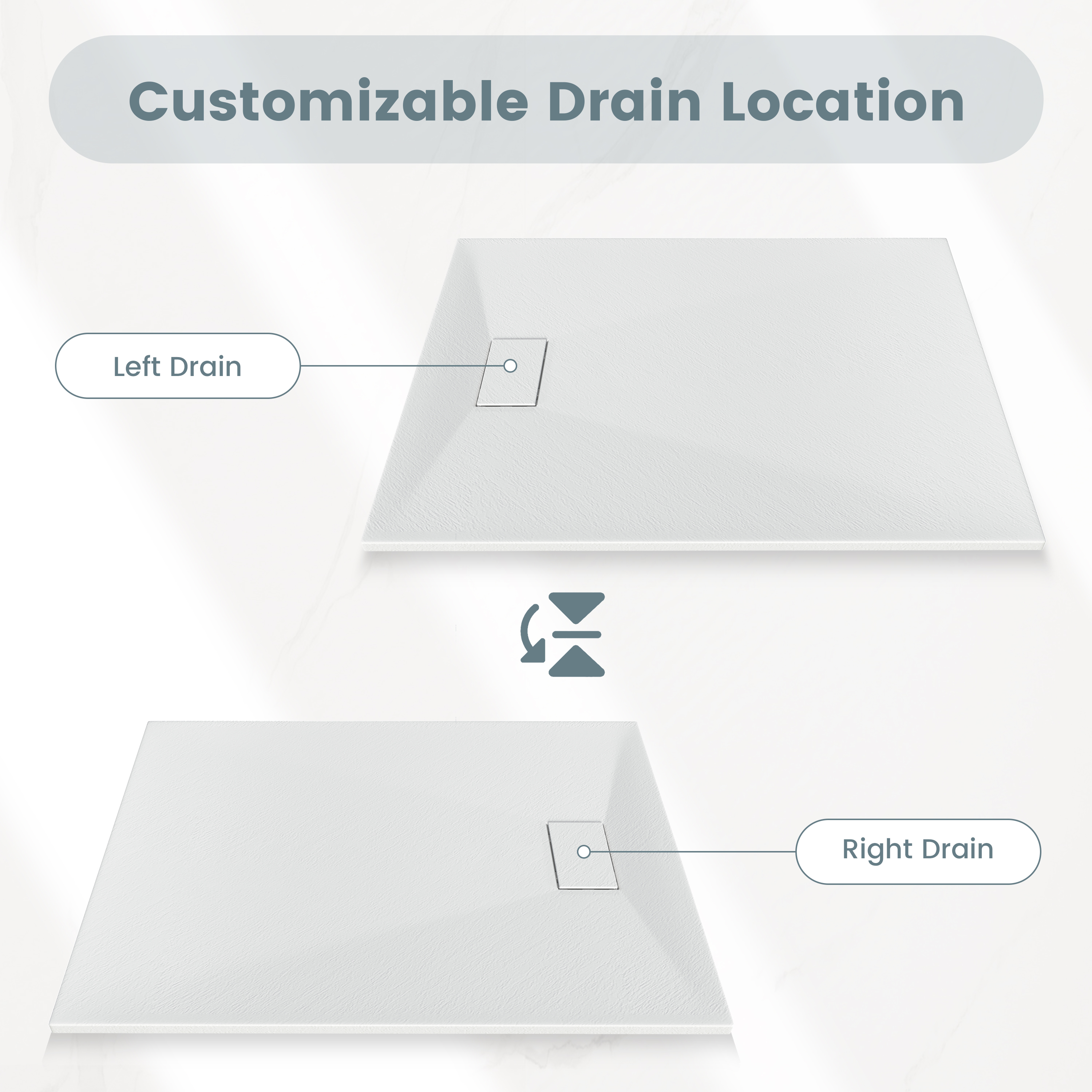 European-Style SMC Shower Base with Sleek Marble Texture in Black & White